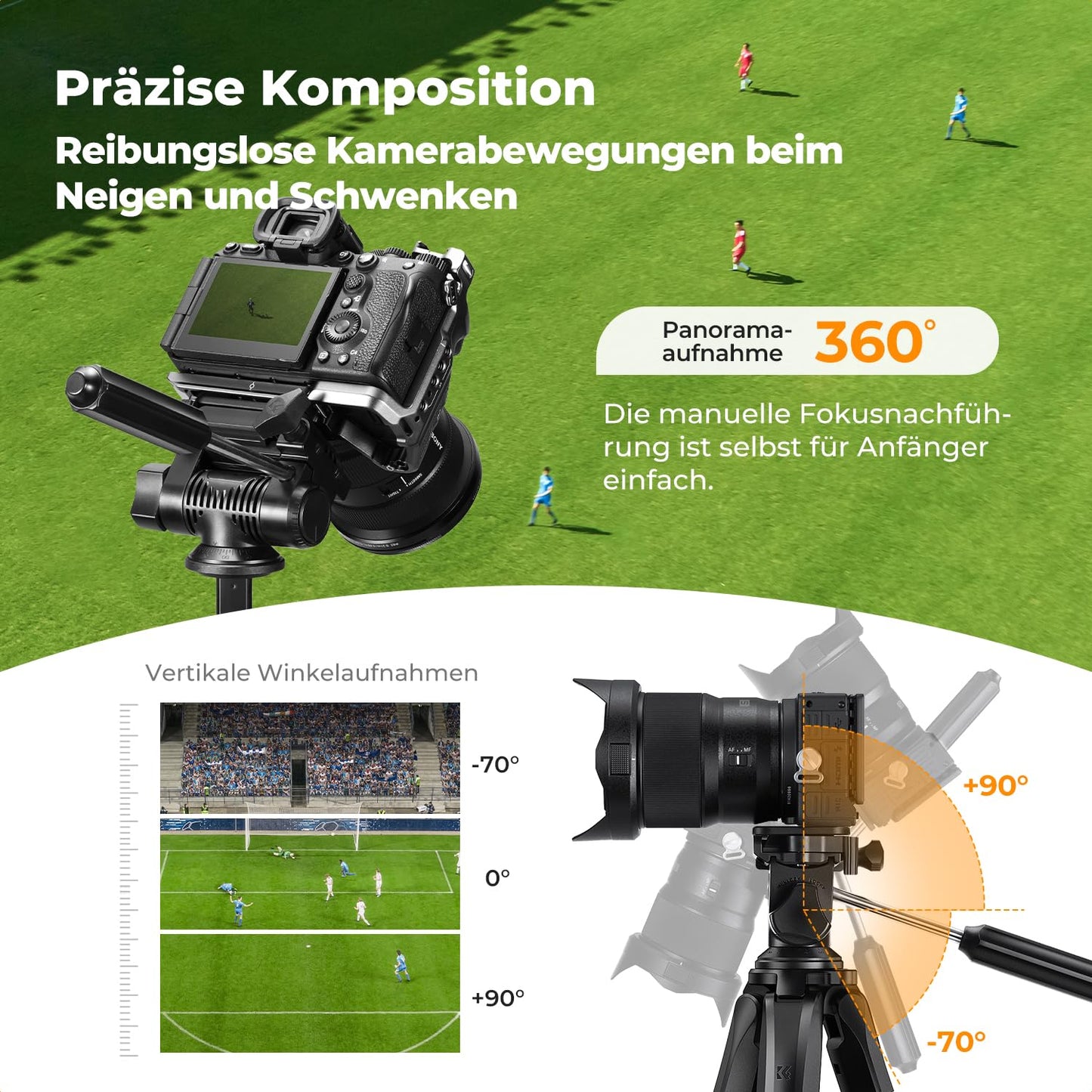 K&F CONCEPT aluminum camera tripod, 190cm lightweight tripod with bag - KF09.126