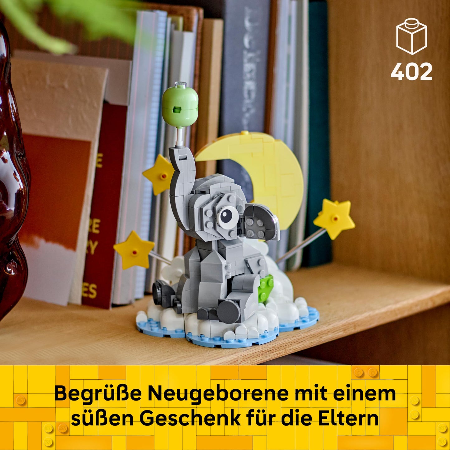 LEGO floating baby elephant - building set for adults - model building with animal figure and accessories as room decoration - birth gift idea for parents - 40814