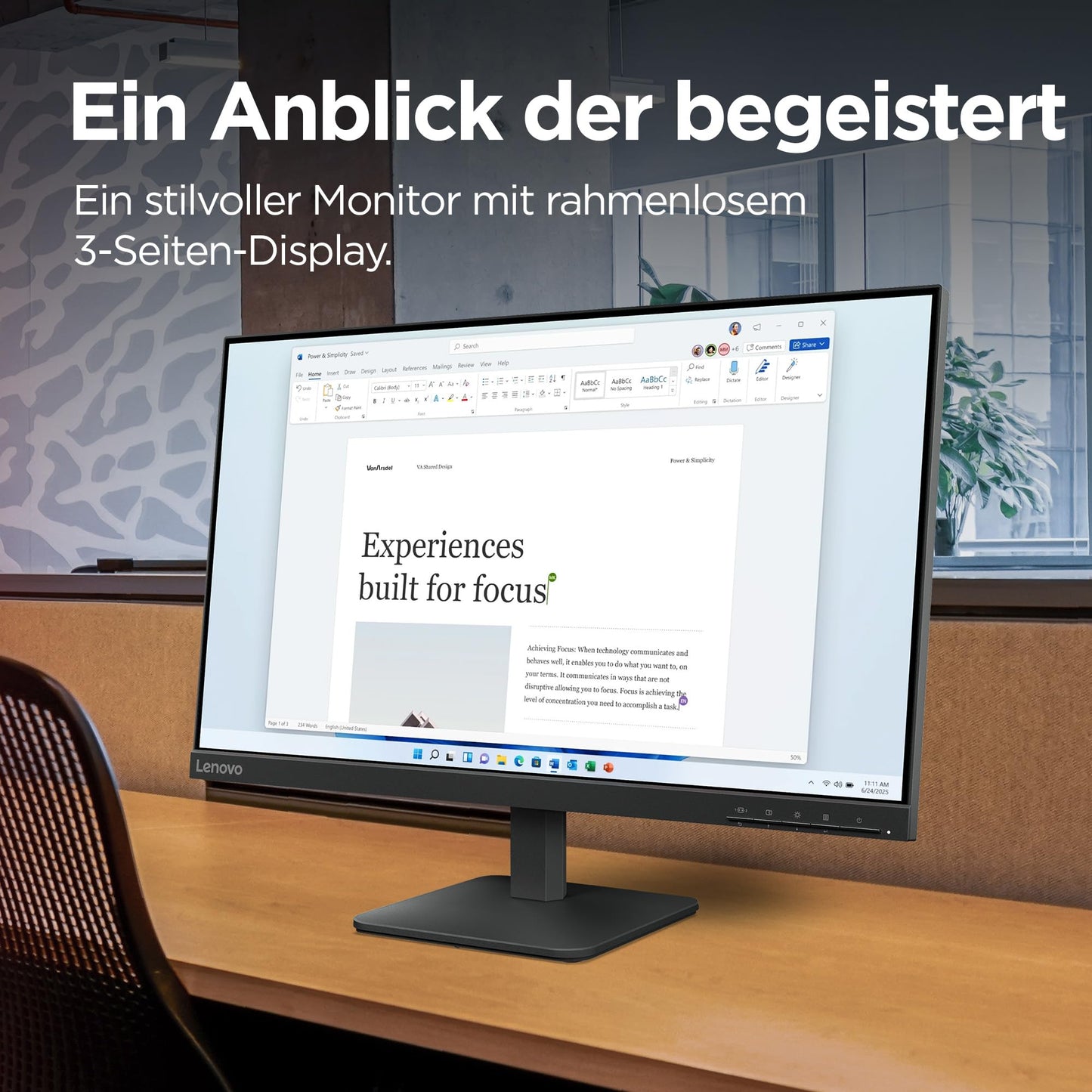 Lenovo L24-4e | Monitor | 23.8" Full HD | 100Hz | IPS | HDMI 1.4 | VGA - 68C2KAC1EU