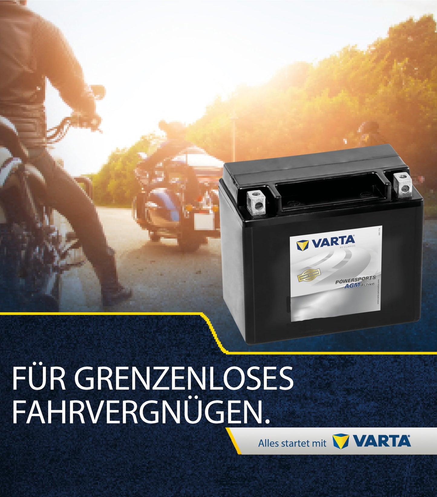 VARTA motorcycle battery 11 Ah / 210 A Powersports Active AGM - long service life, pre-charged, maintenance-free, suitable for motorcycles, scooters, quads, jet skis and snowmobiles, black - 511909021