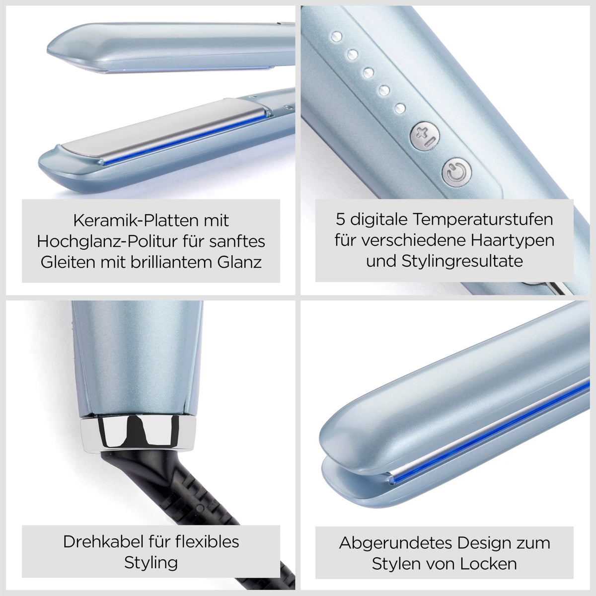 BaByliss Hydro Fusion Placă de îndreptat – Tehnologie Dual-Ion, efect anti-frizz, 5 setări de temperatură, încălzire rapidă, oprire automată – Albastru, ST573E