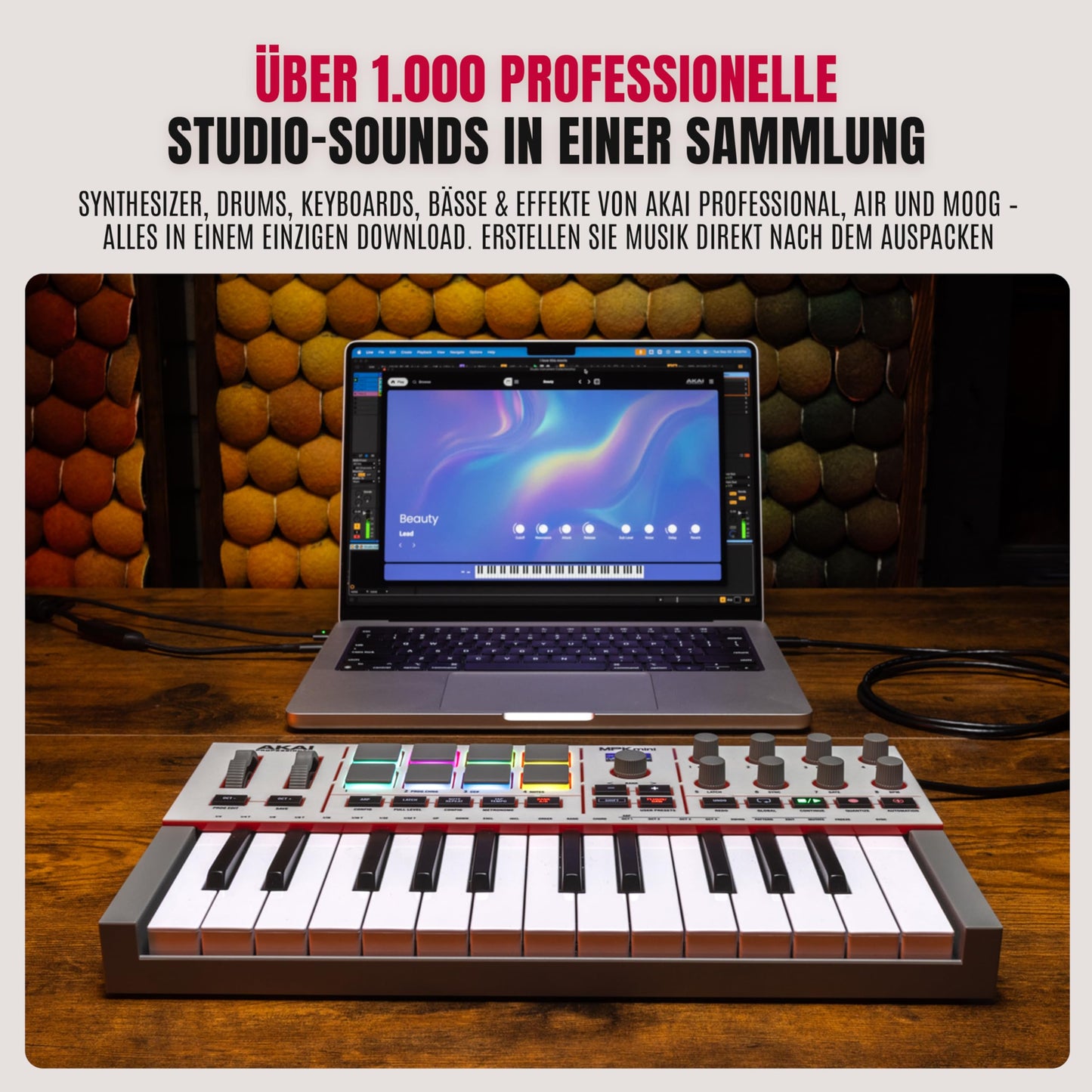 Akai Professional MPK Mini IV USB-C MIDI Keyboard Controller for Beginners and Producers - MPC Drum Pads, Pitch and Modulation Wheels, Music Production Software, Native Instruments Sound Pack, Gray - MPKMINI4W