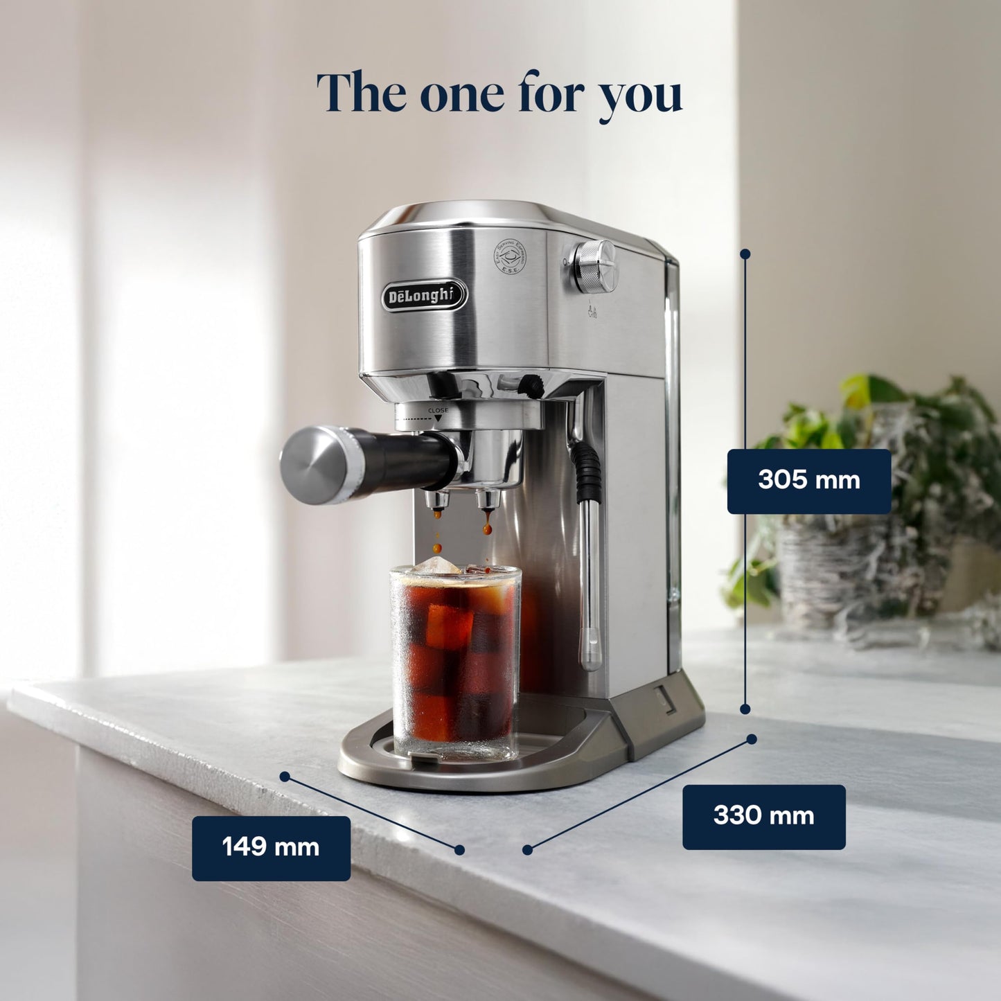 De'Longhi Dedica Duo - Perfetto compact portafilter machine espresso machine with soft-touch icons, manual milk frother for espresso, cappuccino and cold brew, 15cm wide, metal (EC890.M)