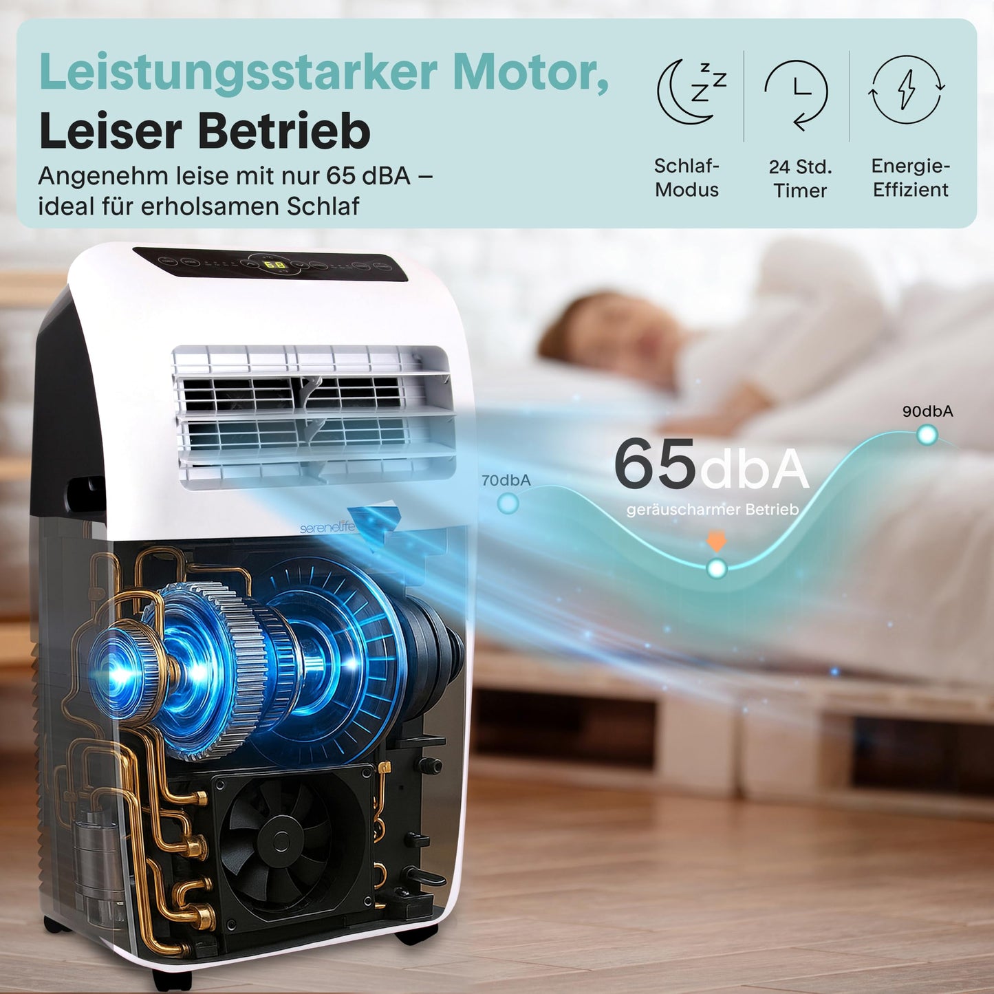 SereneLife Mobile Air Conditioner 4-in-1: Air Cooler, Fan, Dehumidifier + Heater - Portable Air Conditioner with Exhaust Hose, Remote Control & Kit for Rooms up to 42 m² - Window Mounting 9,000 BTU - SLACHT9EU