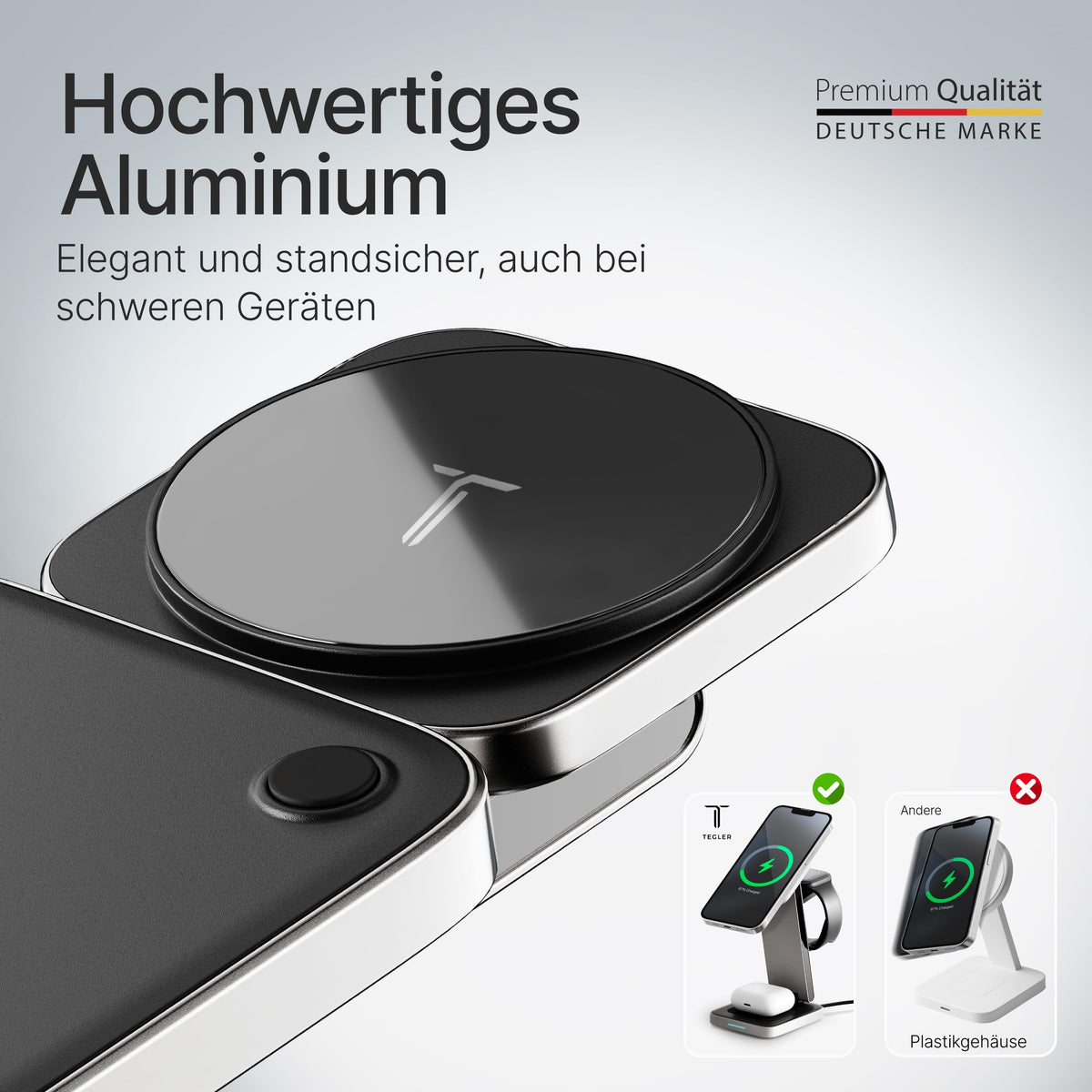 TEGLER Aluminum Charger – Charging Station compatible with Apple Watch and iPhone, iPhone Charging Station, Apple Charging Station, includes 20W adapter & USB-C cable - DH11