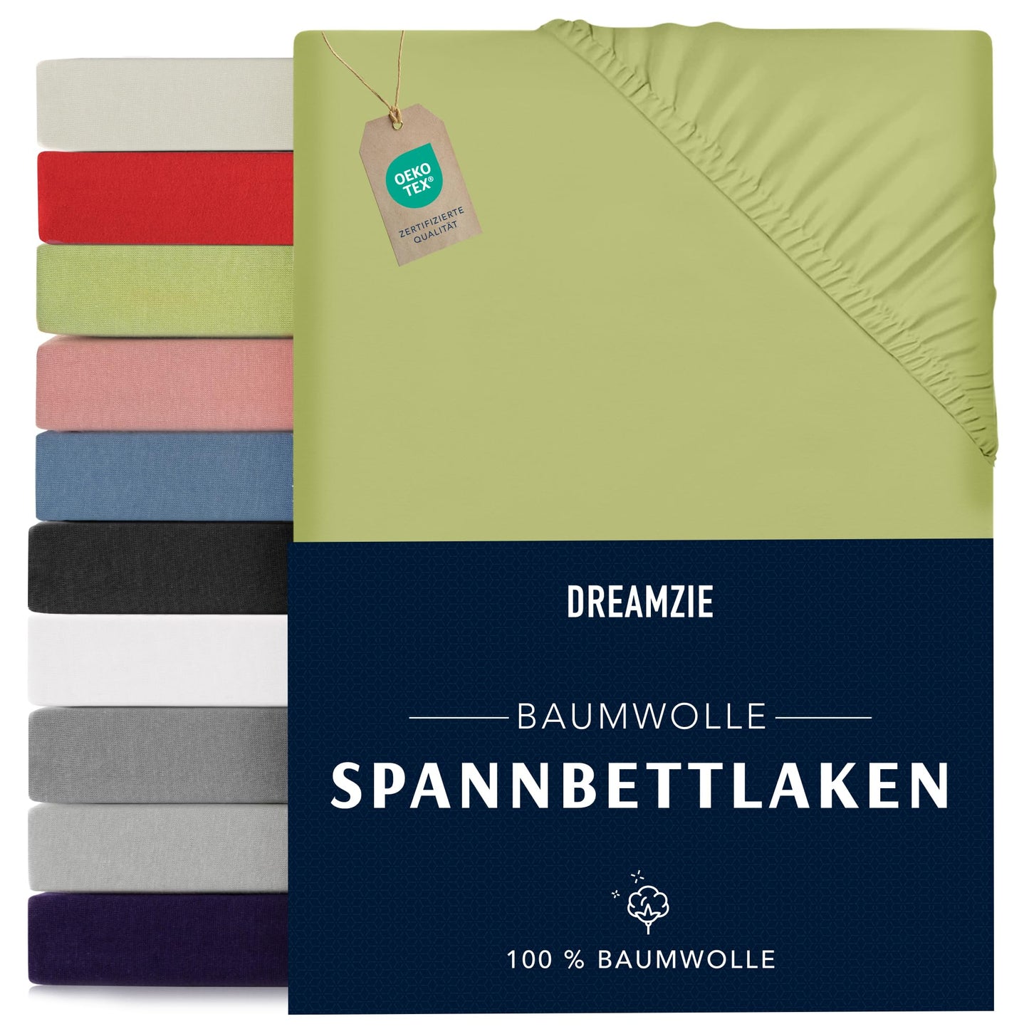 Dreamzie - fitted sheet 200x200cm - cotton Oeko Tex certified - green - 100% jersey fitted sheet 200x200 - DHC_200x200_Gn_2