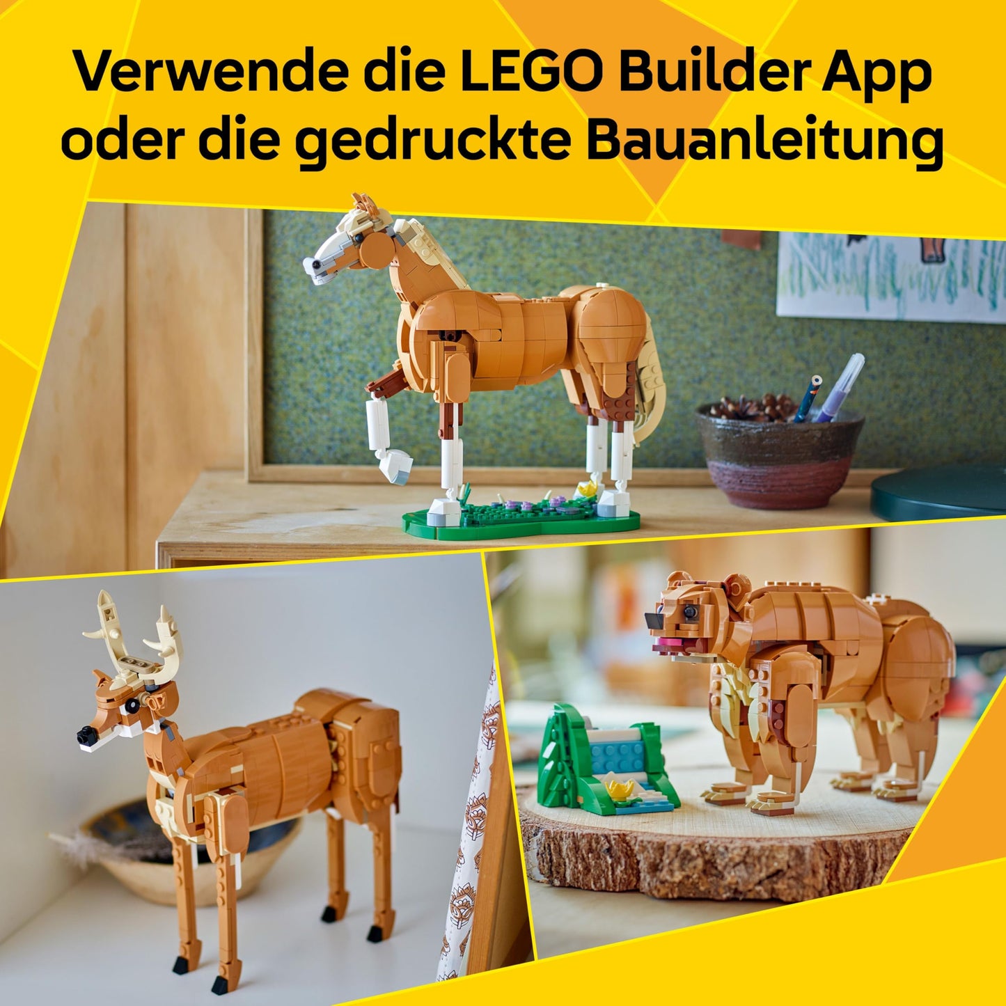 LEGO Creator 3in1 Magnificent Horse - Horse Toy - Build a Bear or Deer Figure - Birthday Gift for Girls and Boys from 9 Years - 31166