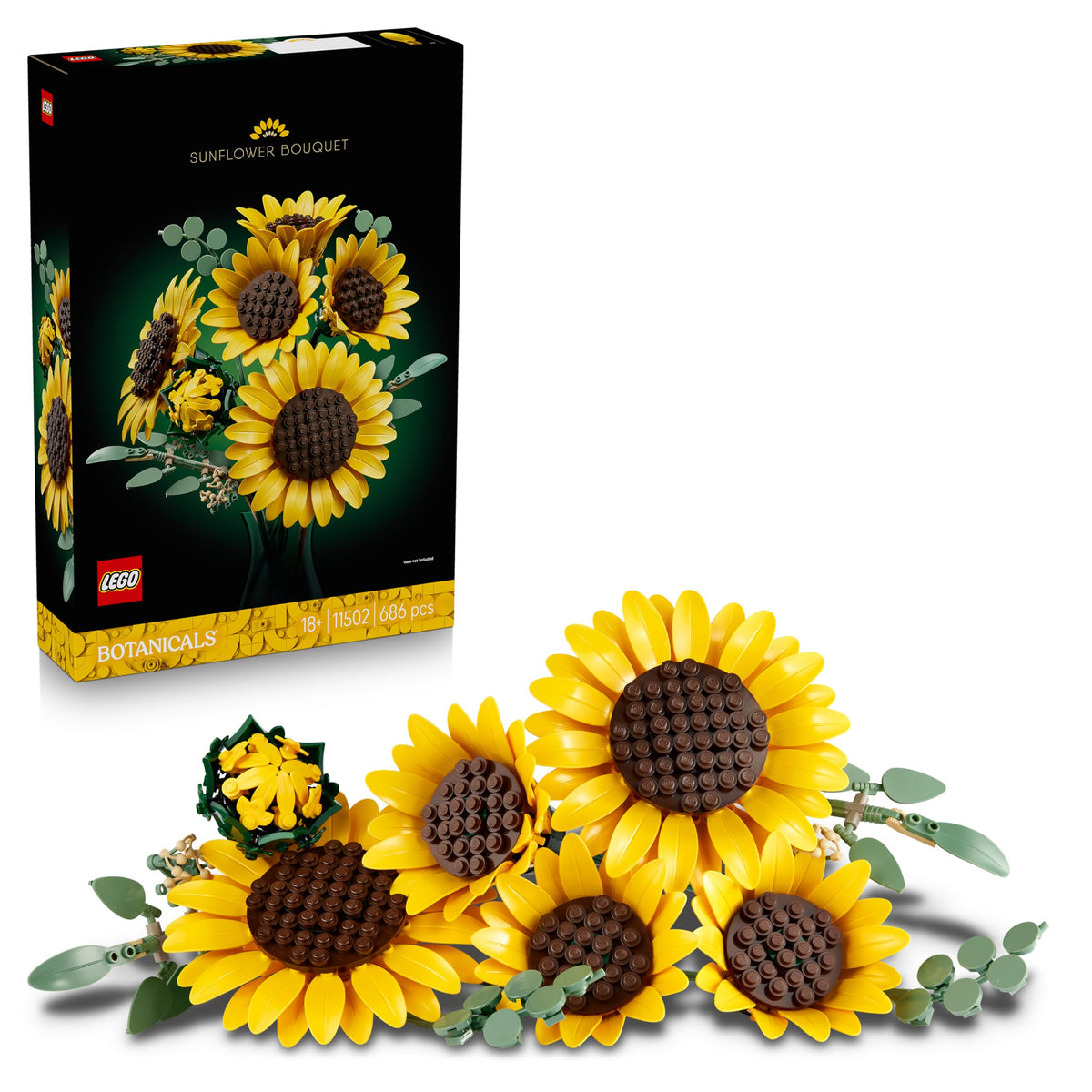 LEGO Botanicals Buchet de floarea-soarelui - Set de flori artificiale pentru adulți - Flori de floarea-soarelui artificiale și crenguțe de eucalipt pentru decor în living sau dormitor - Idee de cadou DIY pentru femei - 11502