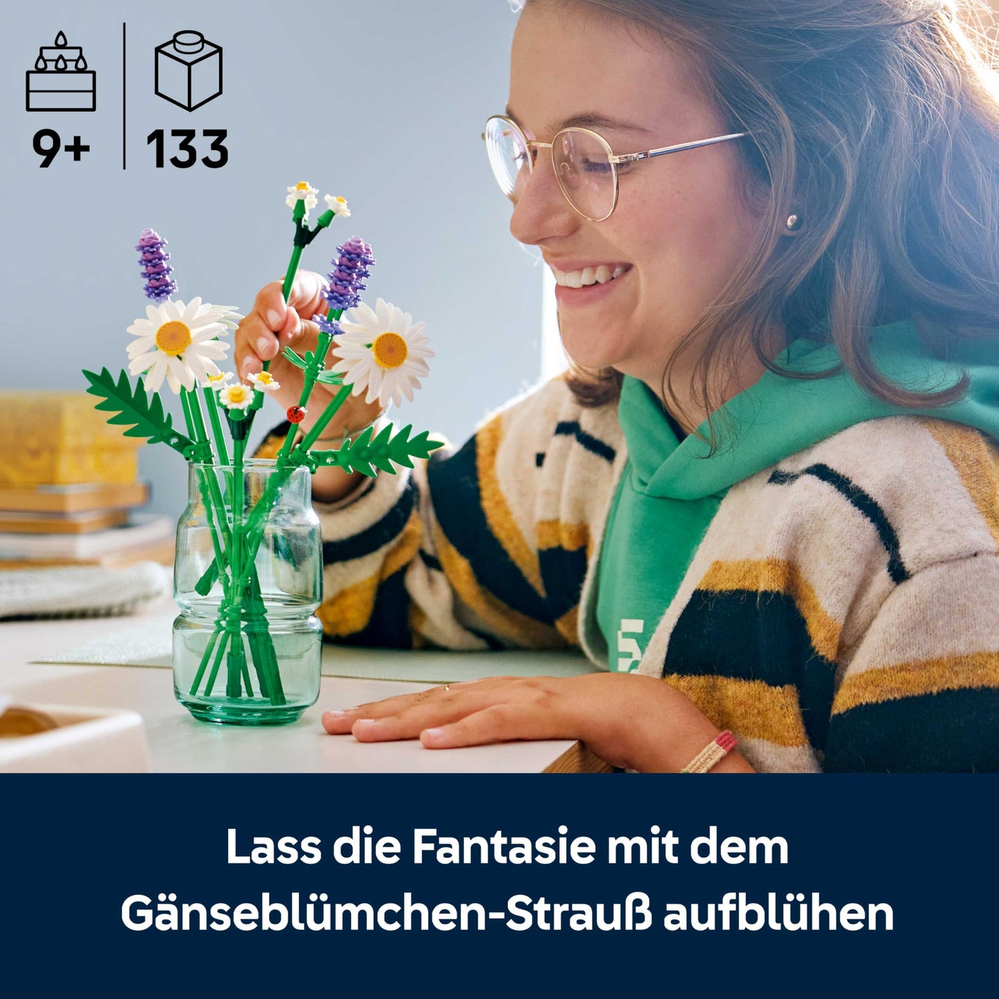 LEGO Botanicals Daisy - Bouquet of artificial flowers with daisies and lavender - DIY decoration for the children's room - birthday gift idea for girls aged 9 and over - 11508