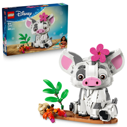 LEGO | Disney Moana Pua - toy pig with flower, crab and raft stand as room decoration - birthday gift for girls aged 9 and over and film fans - 43292