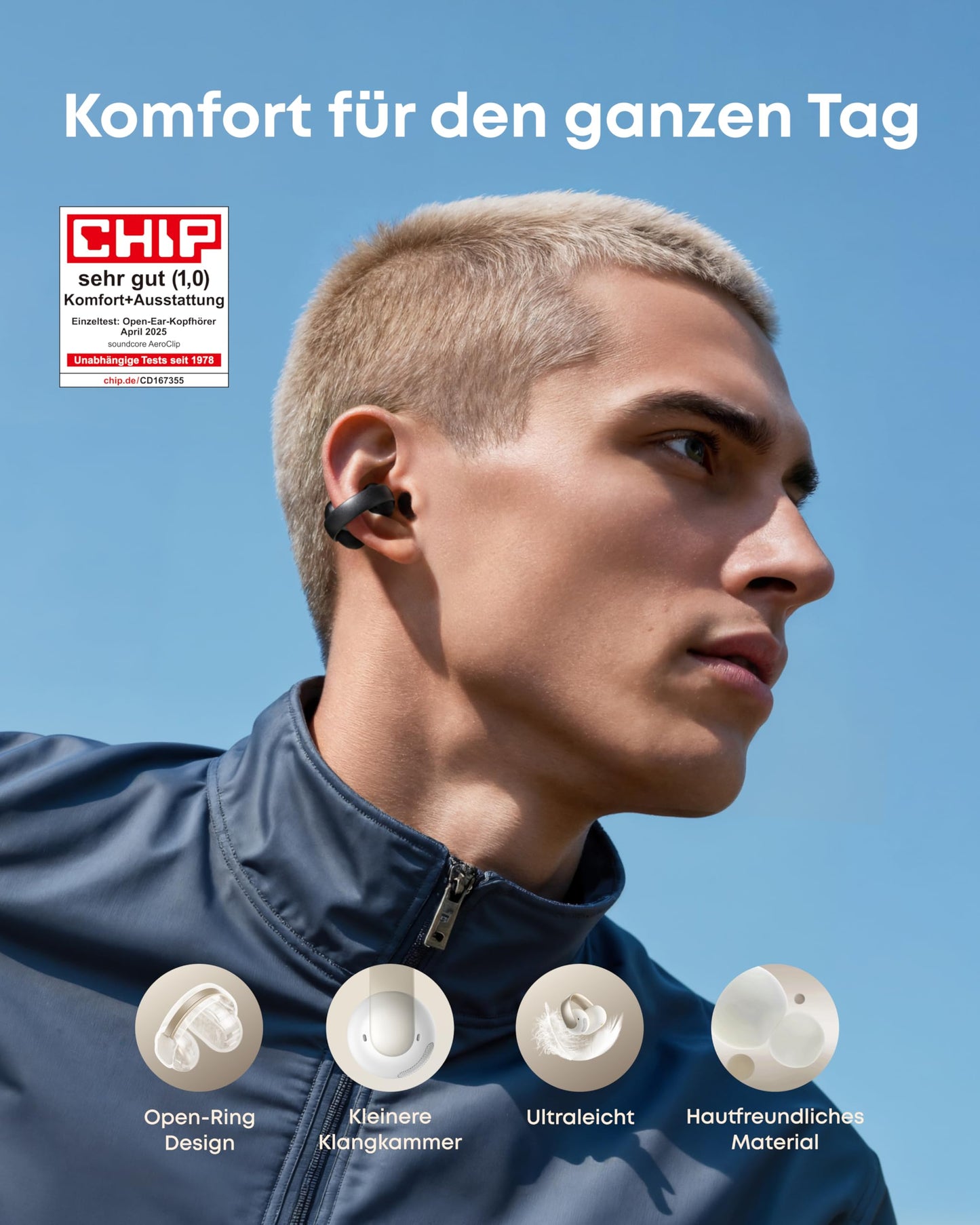 soundcore by Anker AeroClip, open-ear headphones, open-ring design, Hi-Res - A3388