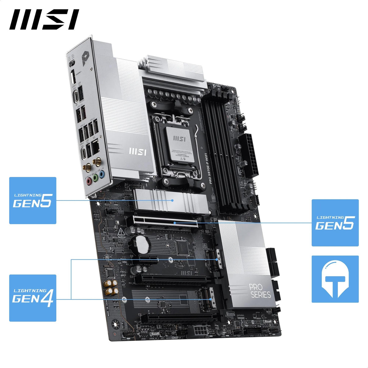 Placa de bază MSI PRO X870E-P WiFi, ATX - Suportă procesoare AMD Ryzen 9000/8000 / 7000, AM5-60A SPS VRM, DDR5 Memory Boost (8200+ MT/s OC), PCIe 5.0 x16 & 4.0 x16, M.2 Gen5, Wi-Fi 7, 5G LAN