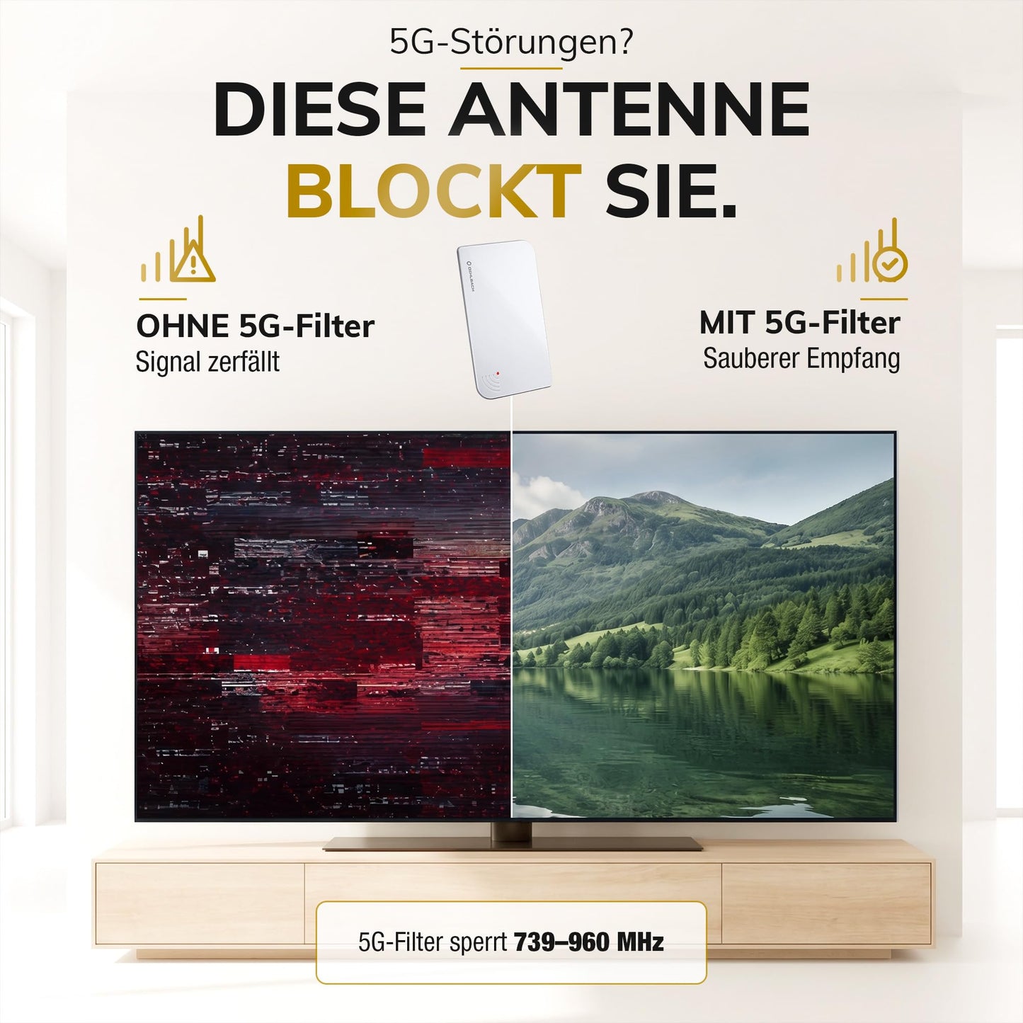 Oehlbach Scope Vision 5G DVB-T2 HD antenna - digital indoor antenna - active DVB-T amplifier - successor to our test winner - with 5G filter - white - 17235