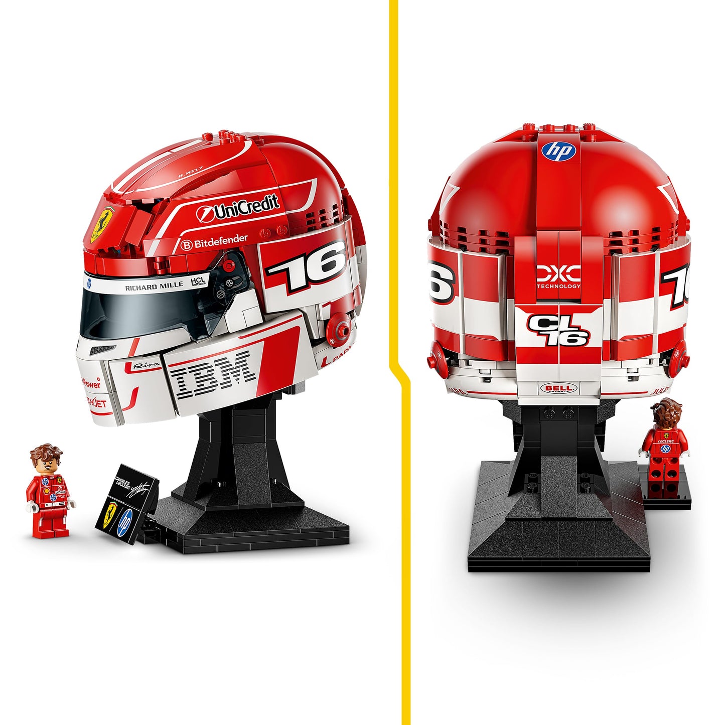 LEGO Editions Scuderia Ferrari HP Charles Leclerc helmet - F1 merchandise - exhibition model kit with collectible minifigure - gift for boys aged 14 and over and adult motorsport fans - 43014