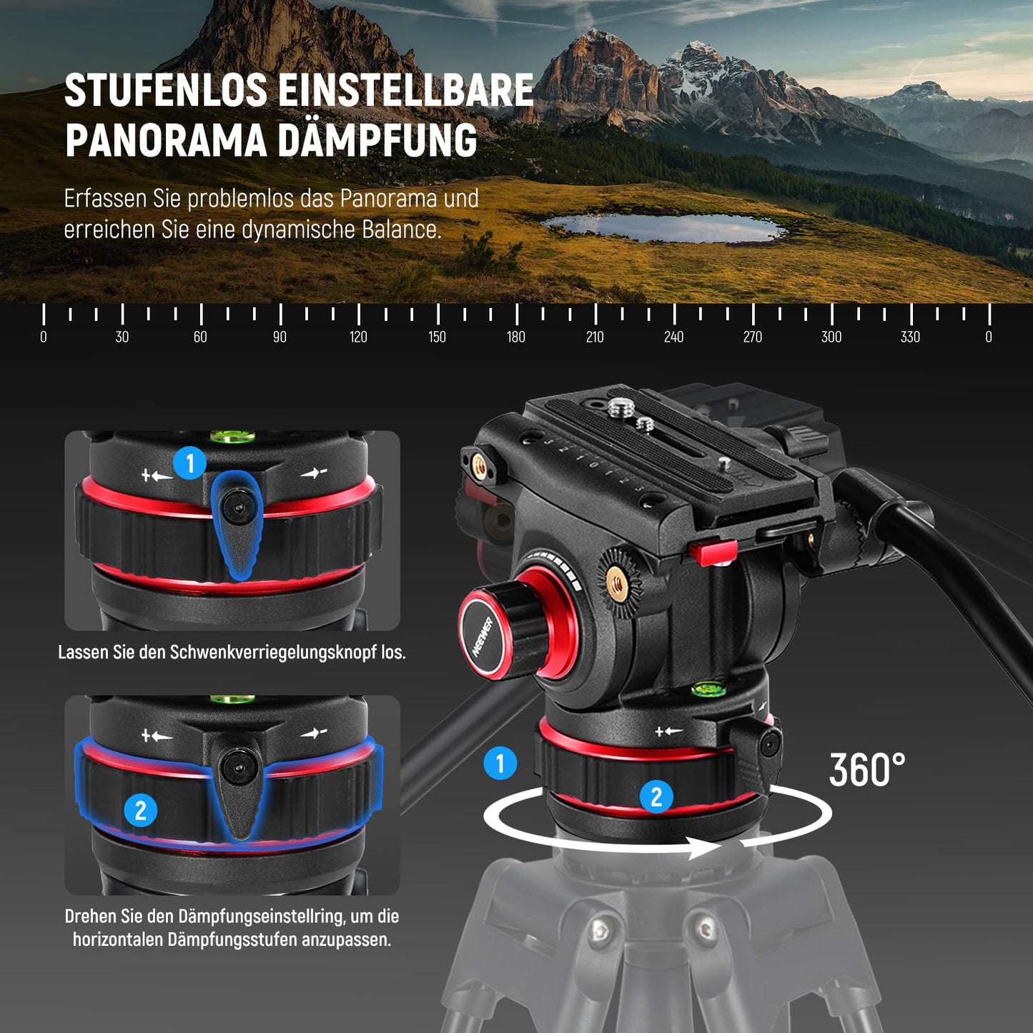 NEEWER 189cm video tripod video tripod with damping fluid head, metal heavy duty dual mode QR plate, photo tripod camera tripod compatible with DJI RS gimbals, TP75