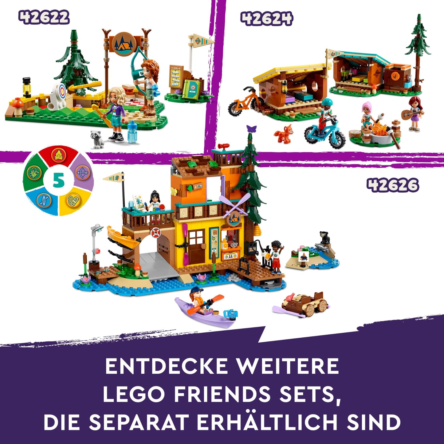 LEGO Friends tree house in the adventure camp, play set for girls and boys aged 8 and over with 5 toy figures and 5 animals, gift idea for creative play, sports toy, dollhouse 42631