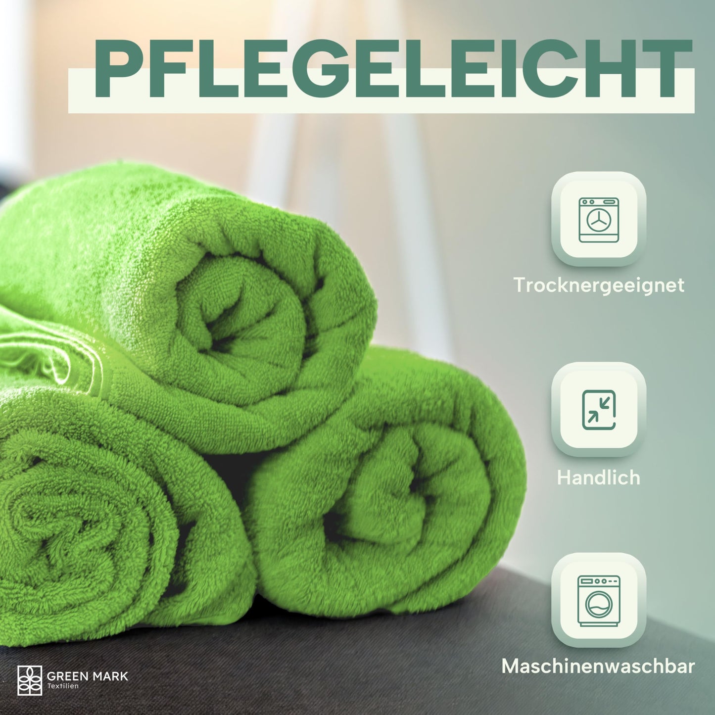 NatureMark Towels - Set of 8 - 100% Cotton, Soft & Absorbent, Premium Quality for Bathroom, Spa and Fitness, 50 × 100cm, Apple Green - NM-HT0705