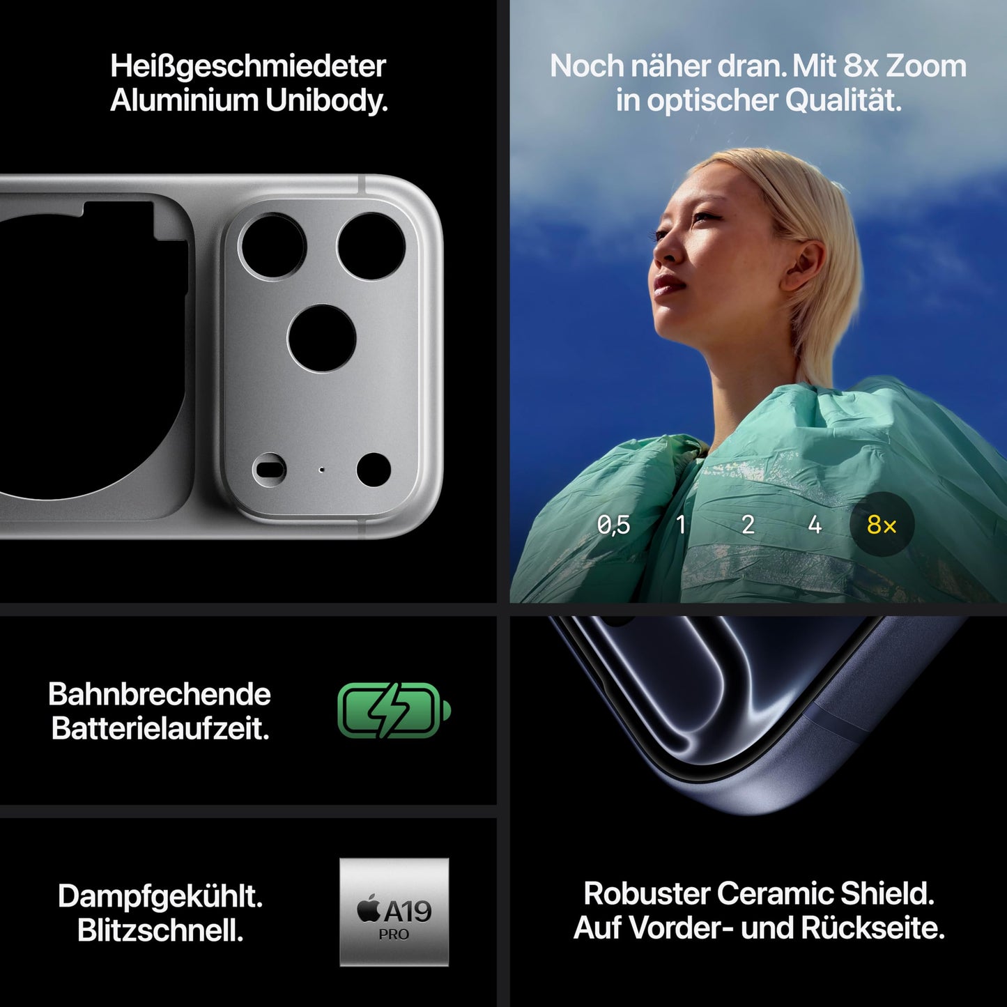 Apple iPhone 17 Pro Max 256 GB: 6.9" display with ProMotion, A19 Pro chip, best battery life ever in an iPhone, Pro Fusion camera system, Center Stage front camera; silver - MFYM4ZD/A