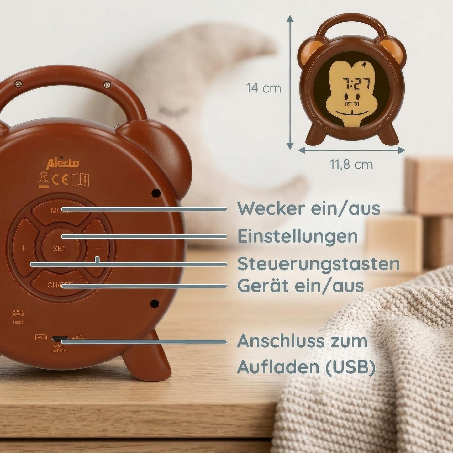 Alecto BC-100 Monkey - Moneky - children's alarm clock - children's alarm clock