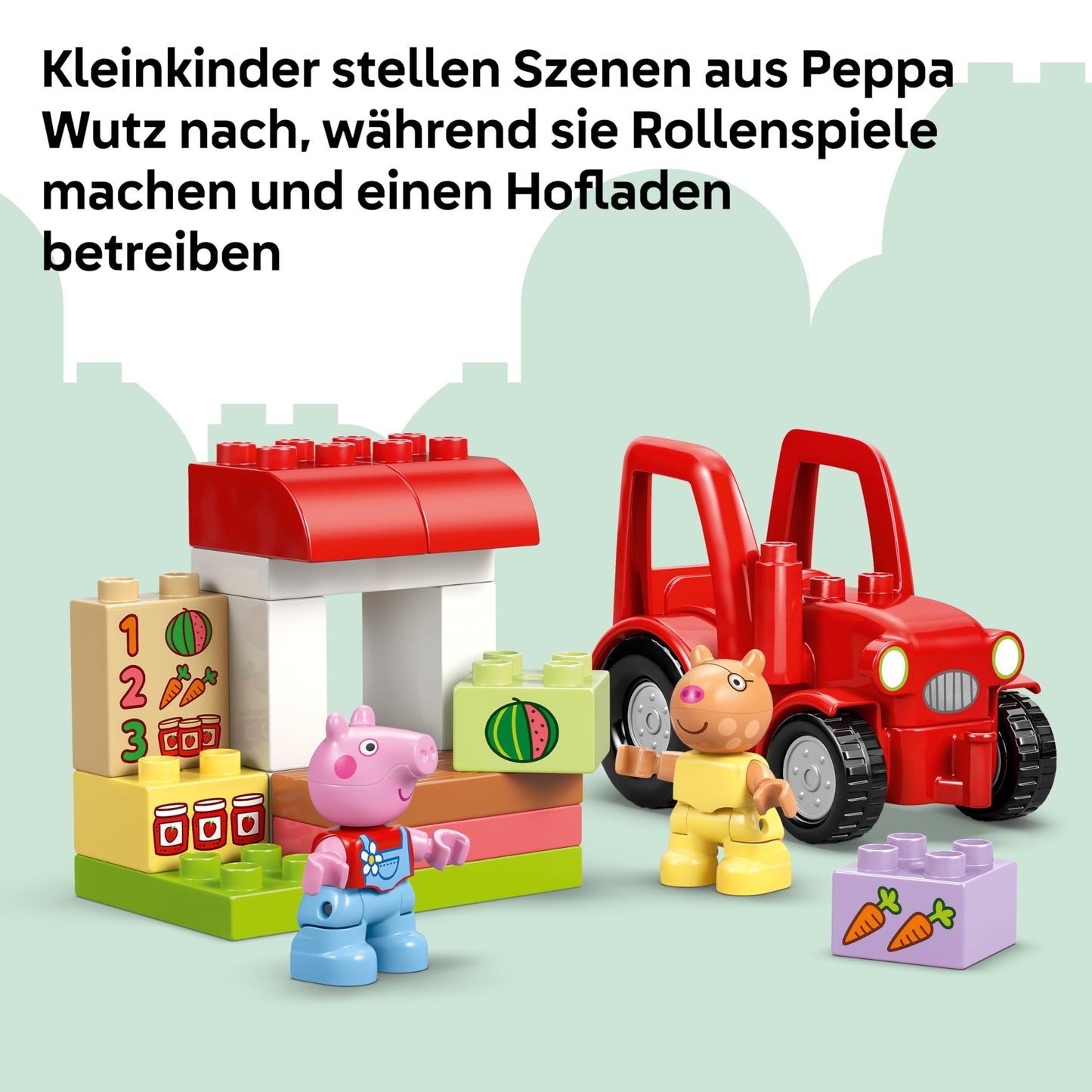 LEGO DUPLO Peppa Pig tractor and market stall - educational motor skills toy for toddlers - Montessori set with 2 figures including Pedro Pony - gift for girls and boys aged 2 and over - 10468