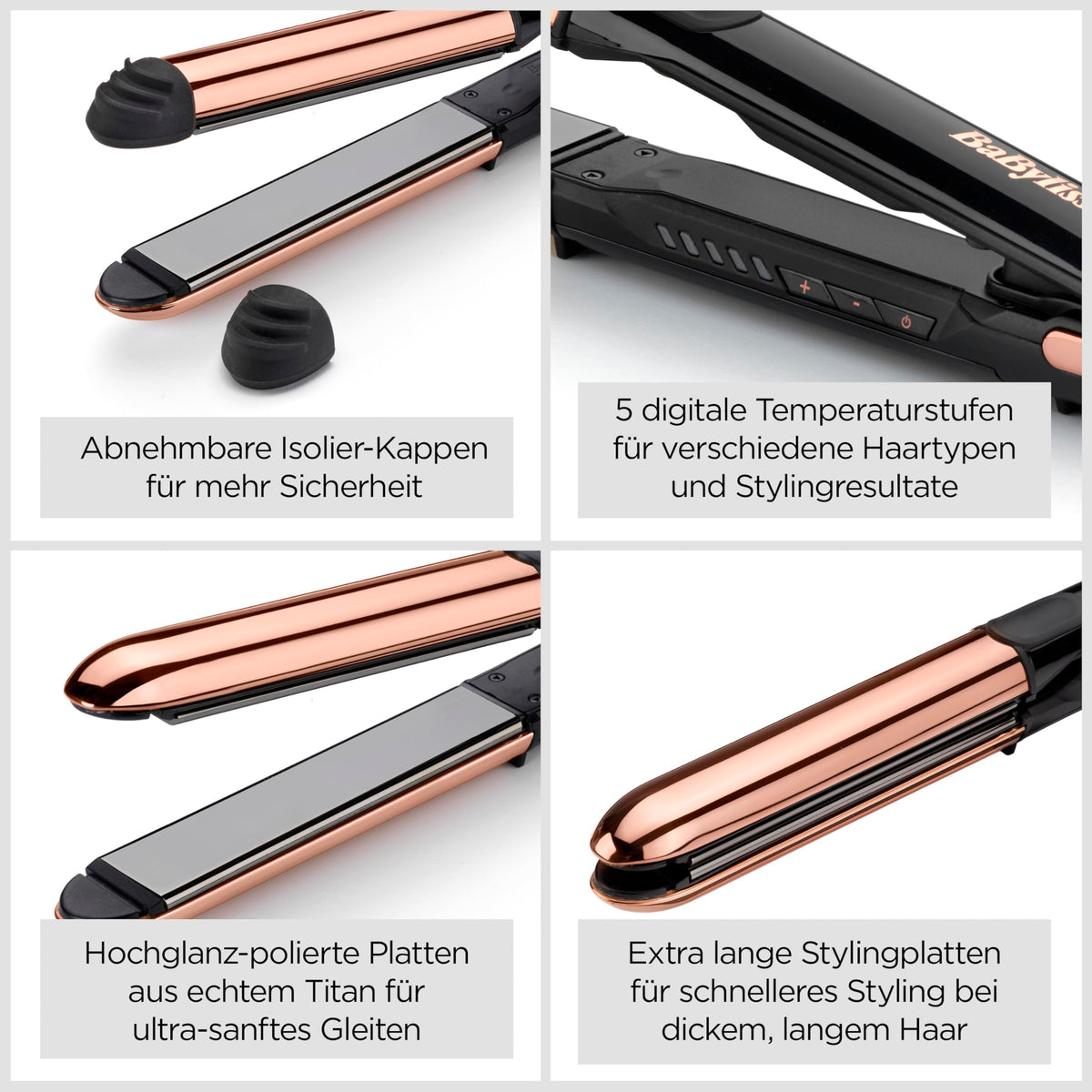 BaByliss Straight And Curl Brilliance Placă de îndreptat – Plăci din titan, tehnologie anti-frizz cu ioni, încălzire rapidă în 15 secunde, bucle și îndreptare, 5 niveluri de temperatură până la 235°C, ST482E