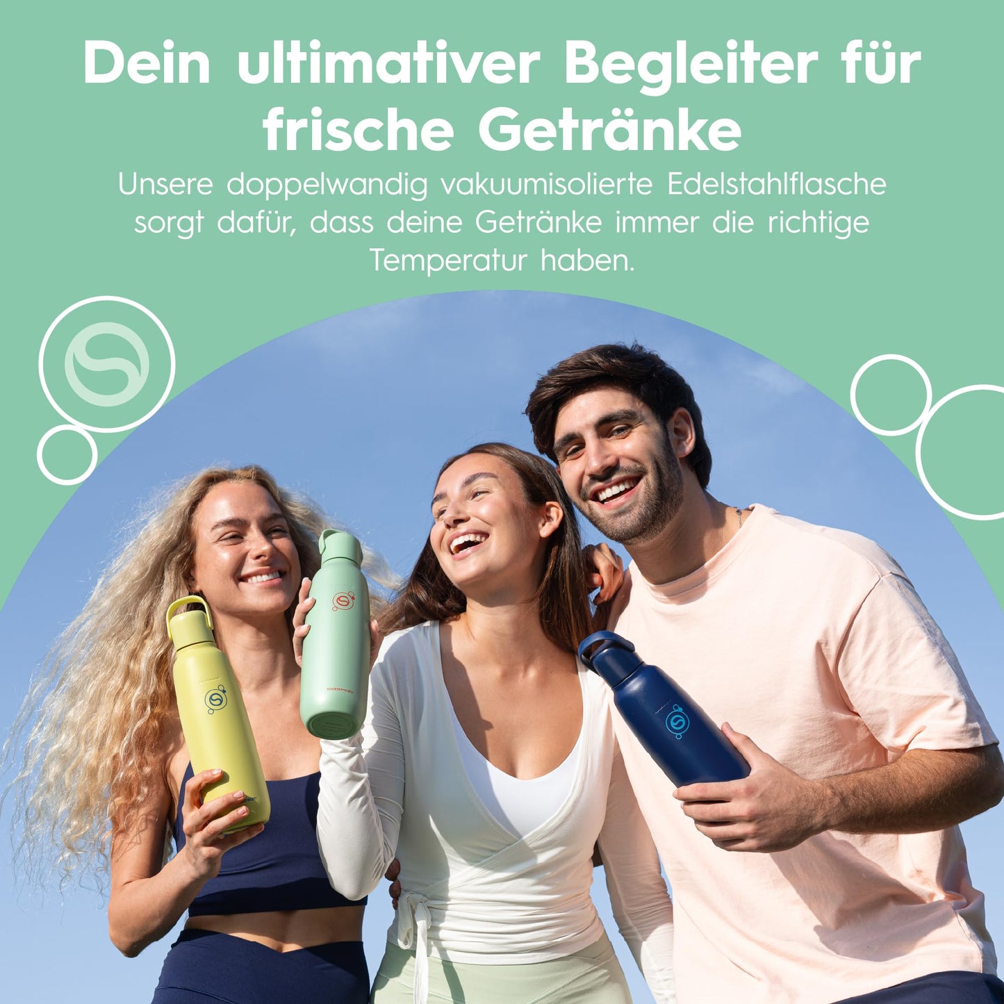 sodastream fizz & go stainless steel bottle 0.9L, thermos bottle, mint green - 1062412980