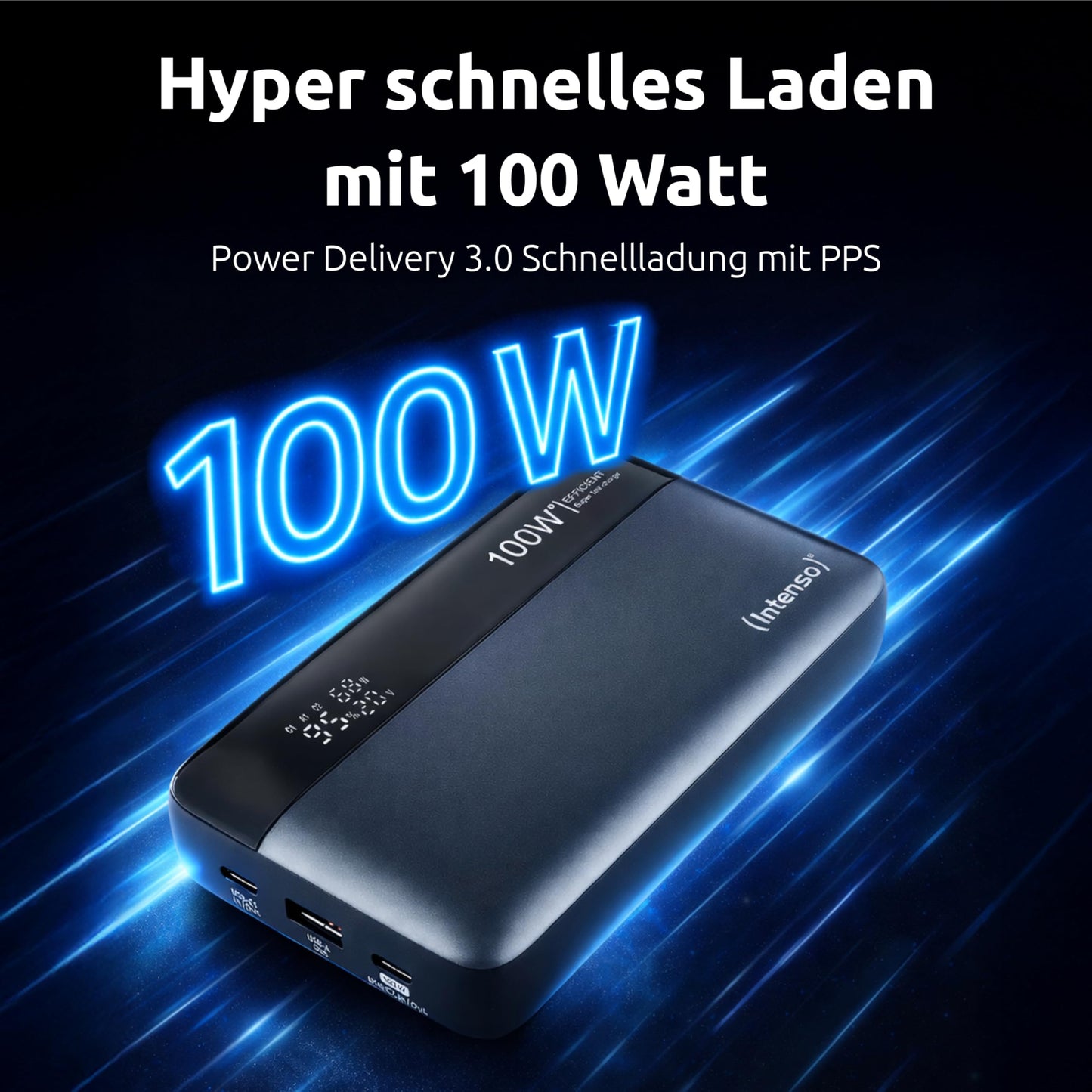 Intenso Powerbank HE20000 100W Power Delivery, 20000mAh external battery, fast charging for MacBook, iPhone, Samsung Galaxy, iPad - USB-C cable & transport bag included - 7350050