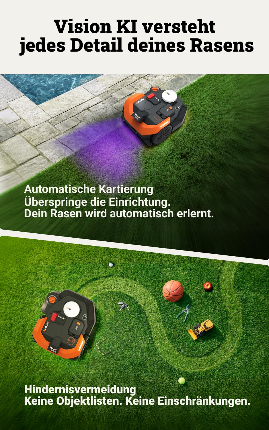 Worx Vision Cloud WR330E, 2WD Robotic Mower without Boundary Wire, 3000 m²