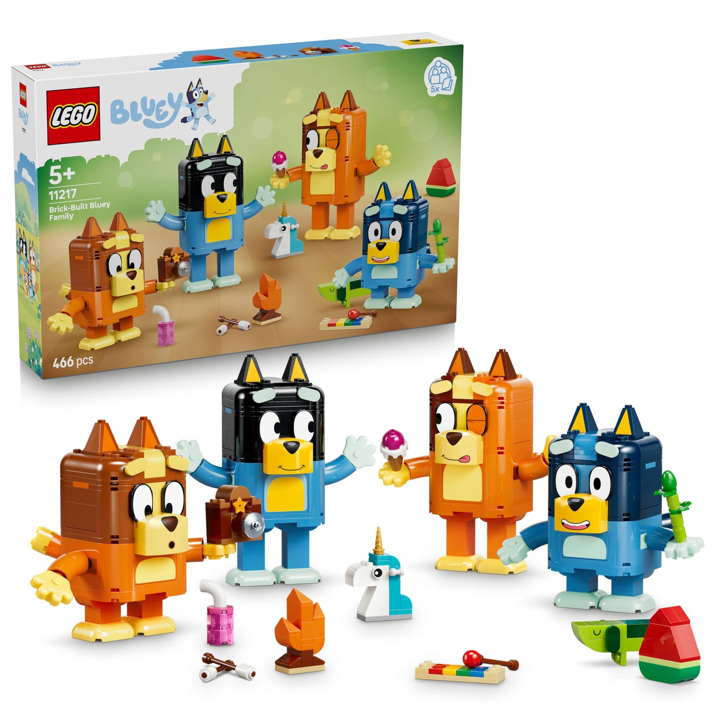 LEGO Blueys family bricks - educational toy including 4 figures with different facial expressions & accessories - Montessori set - birthday gift for girls and boys aged 5 and over - 11217