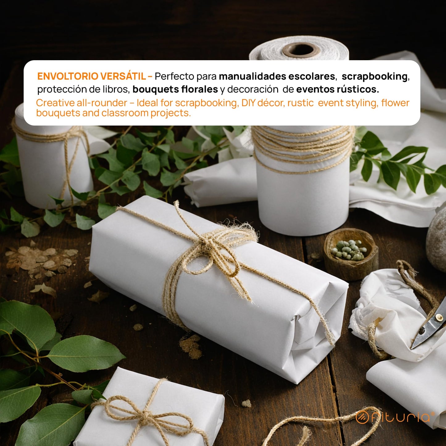 OFITURIA Kraft Paper White - Roll 0.60 × 15 m - 6 Rolls - Packaging Paper and Wrapping Paper - Craft Paper for DIY, Decoration and Sewing Patterns - Tear-Resistant and Easy to Cut - COM620-parent2