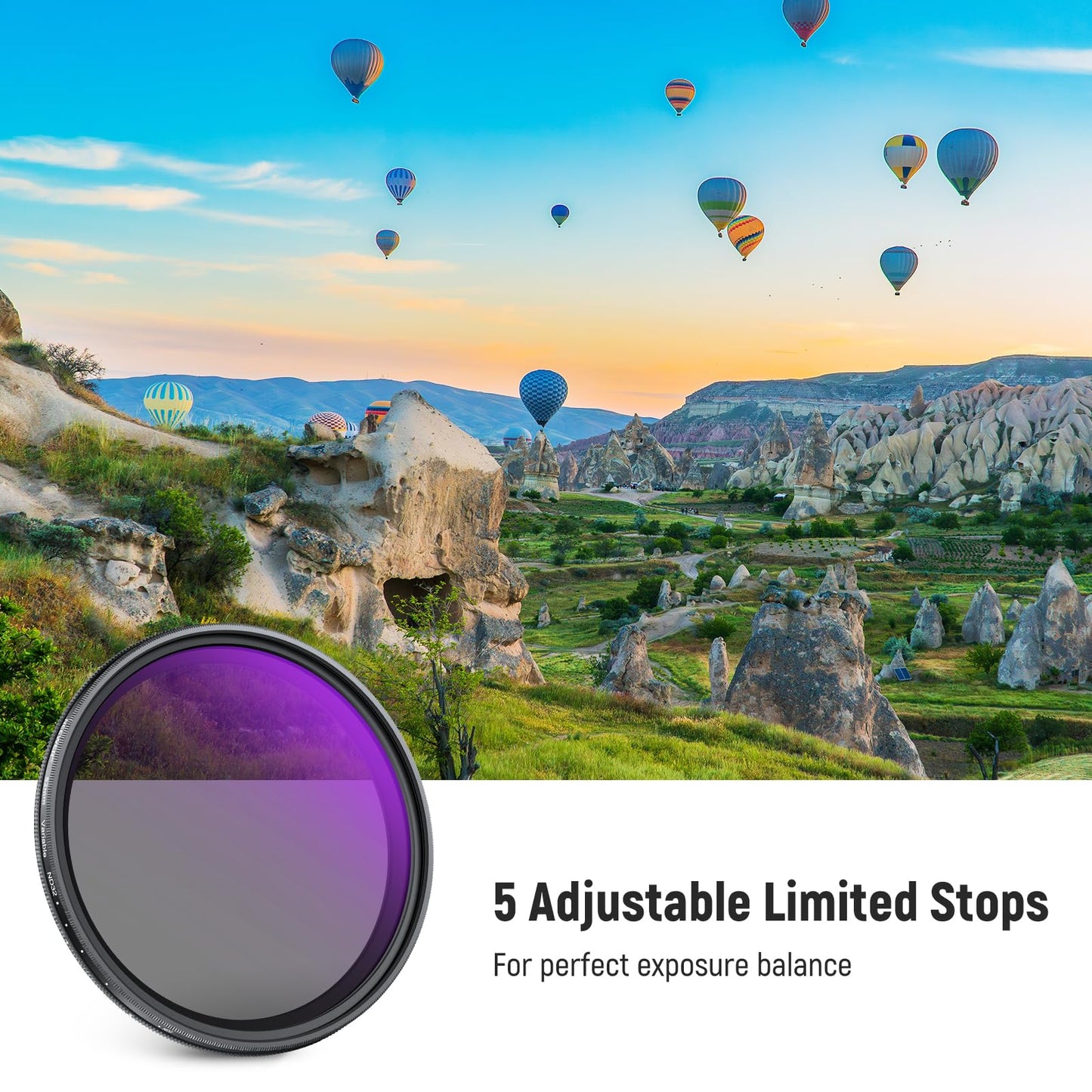 NEEWER 82mm ND2-32 (1-5 Stops) Variable ND Filter Gray Filter with Lens Cap Cleaning Cloth, Precise Neutral Density Adjustment, Multi-Coated Optical Glass, Camera Photography Accessories - NW