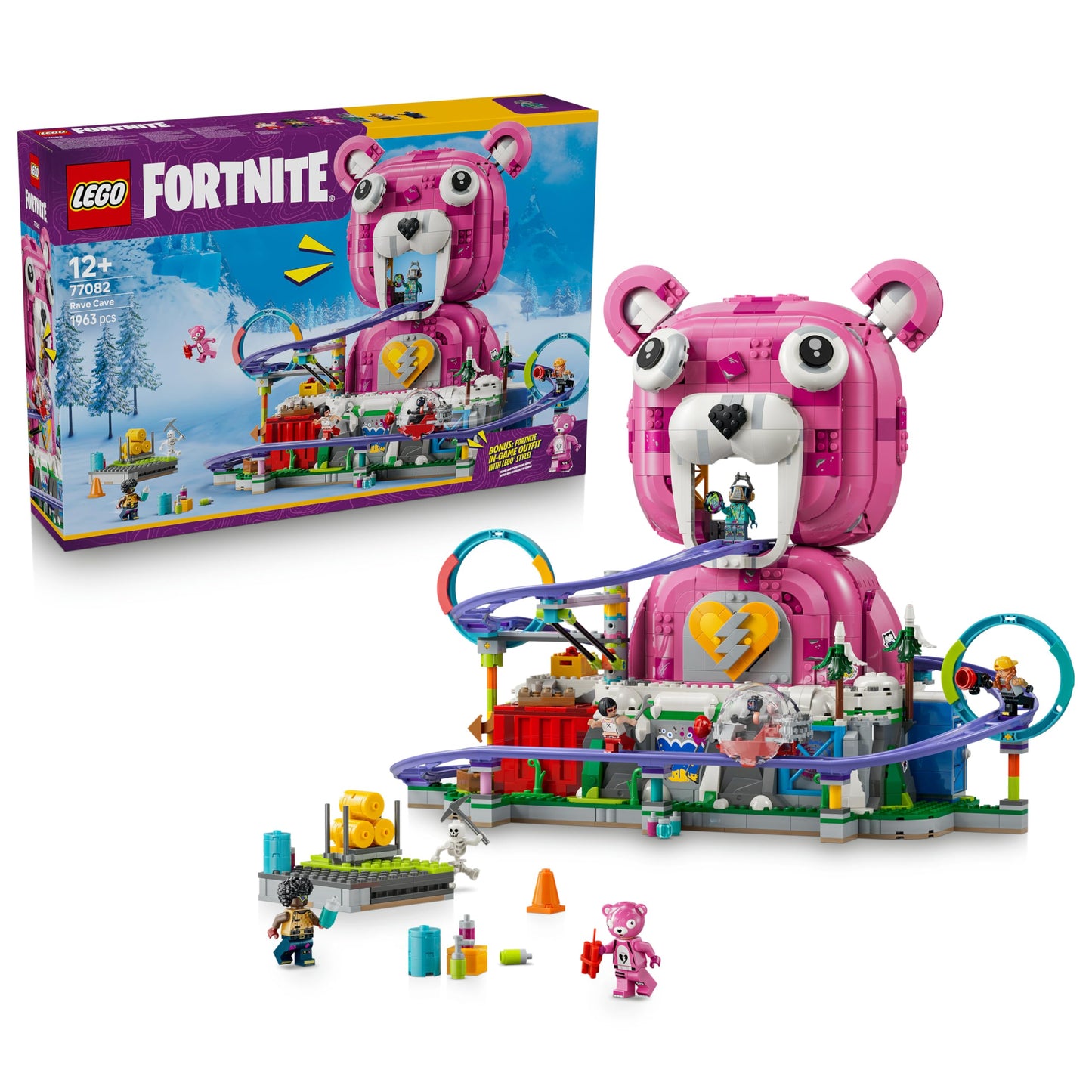 LEGO Fortnite Rave Cave - Interactive toy with theme park model and 6 minifigures - Room decoration for children - Gaming gift for boys, girls and teenagers aged 12 and up - 77082