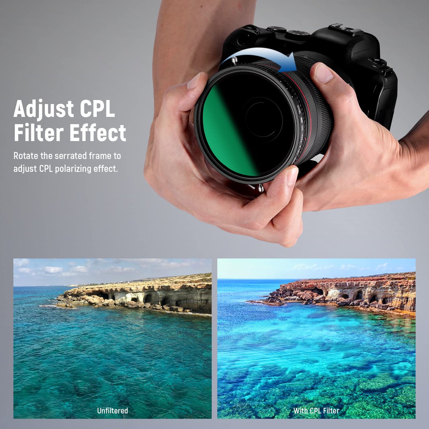 NEEWER 2 in 1 58mm Variable ND Filter ND2-ND32&CPL (Circular Polarizing Filter) No X Cross Variable Gray Filter HD Optical Glass 30 Layer Nano Coated Water-Repellent Scratch-Resistant - 10101732