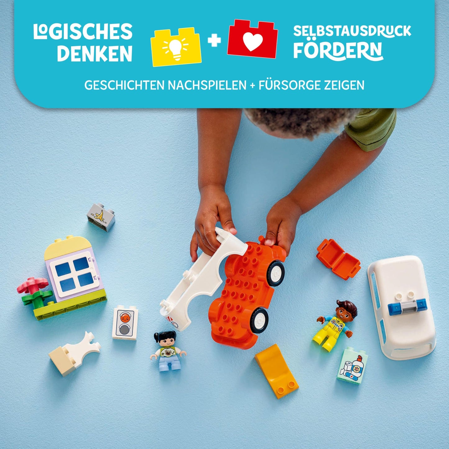 LEGO DUPLO ambulance with driver - educational toy for toddlers aged 2 and up - Montessori toy for role play - ambulance toy with car, house, 2 figures - gift for children 10447