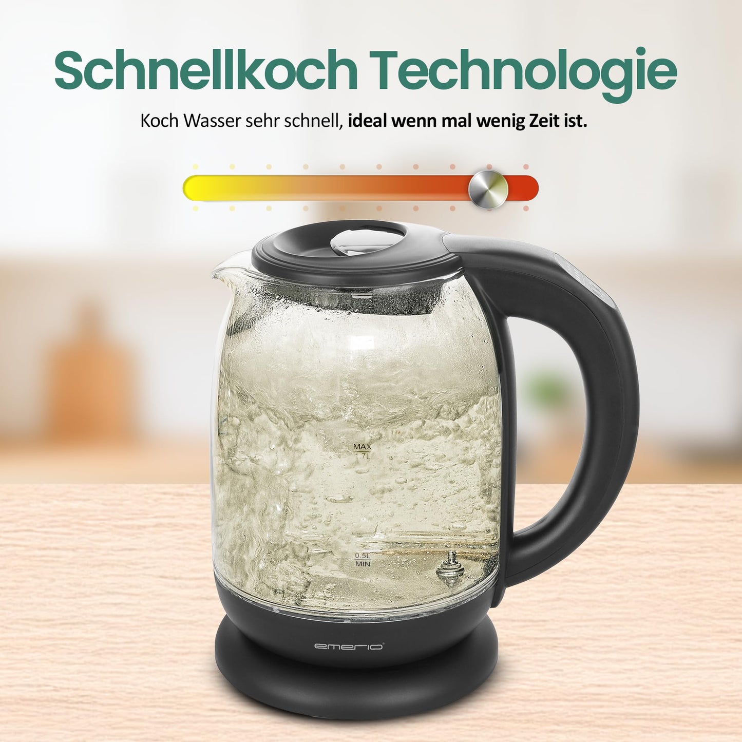 EMERIO kettle | TEST WINNER Home & Garden Test 02/2019 | made of high-quality borosilicate glass | with temperature selection (60-70-80-90-100°C) | AutoOff & boil-dry protection & warm keeping | 2200W | WK-119255.5