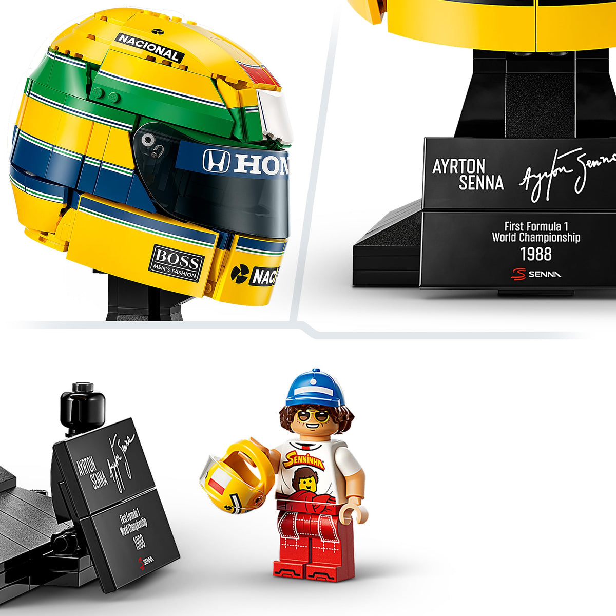 LEGO Editions Ayrton Senna Helm - Articol pentru fani Formula 1 - Model de căști de curse pentru expunere cu figurina colectabilă - Cadou pentru băieți de la 14 ani și fani ai motorsportului - 43024