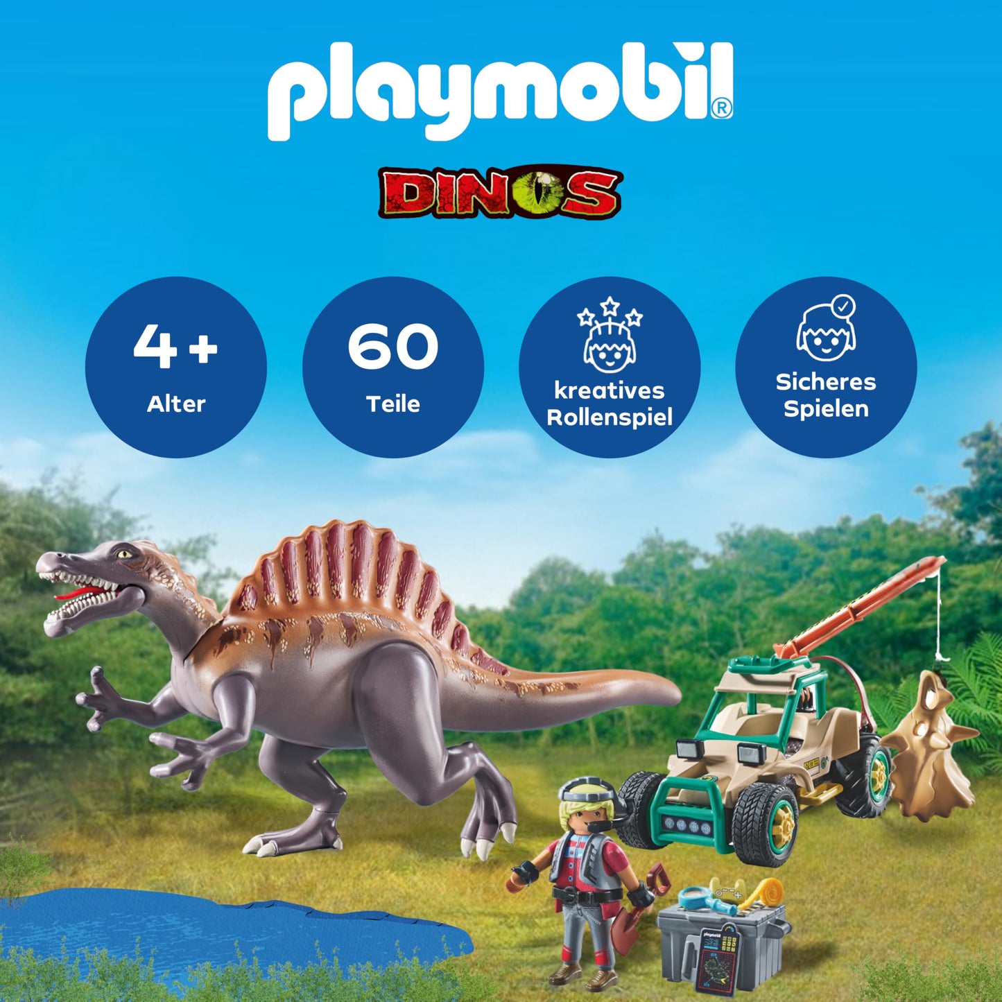 PLAYMOBIL | Dinosaurs | Spinosaurus Attack on Dino Excavation | Dinosaur Playset | action toy | Adventure toys for children aged 4 and up | 71820