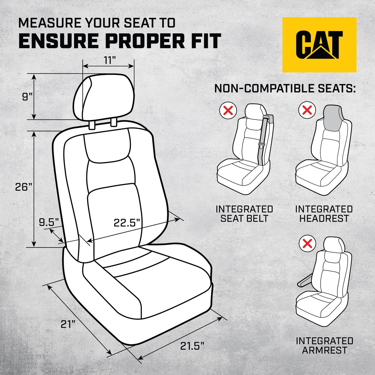 CAT® Flexfit™ seat covers for cars, trucks, and SUVs, front seat covers, airbag-compatible, interior covers, car accessories, 2-piece set, black/beige - CASC2274