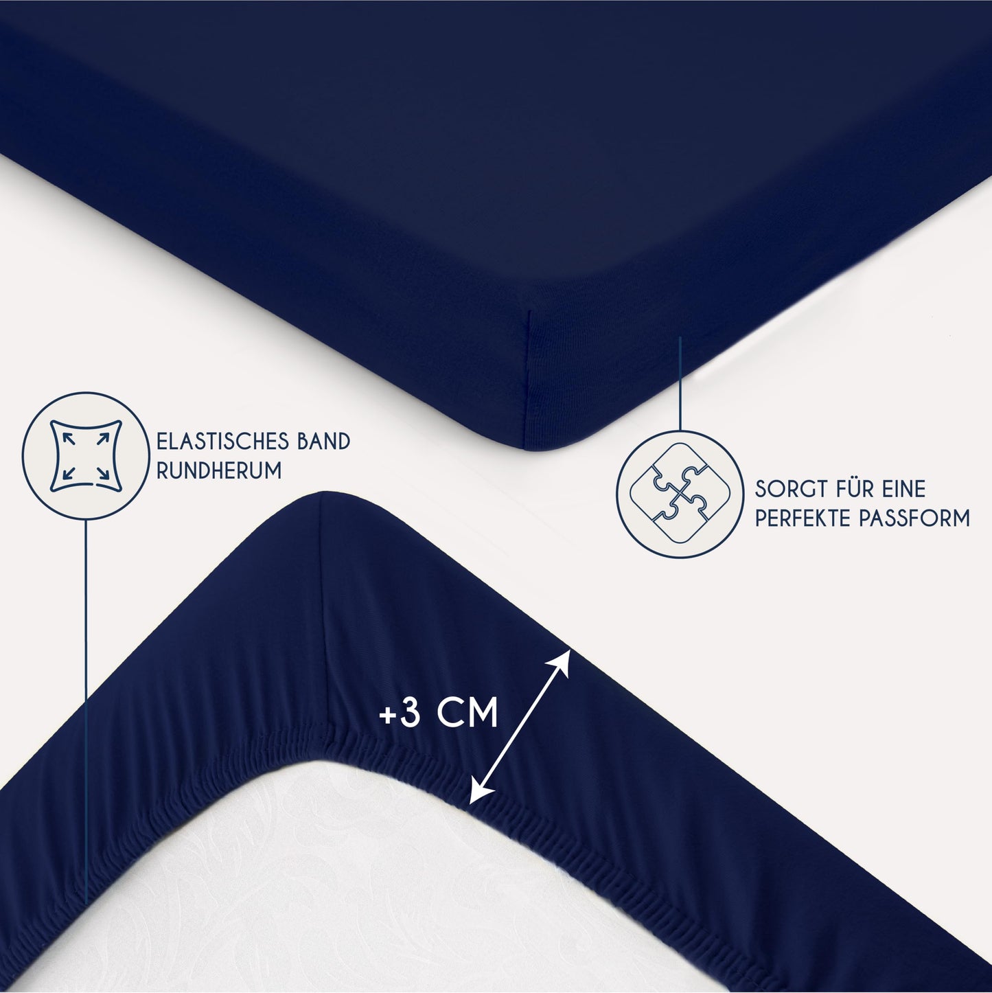 Dreamzie - fitted sheet 200x200cm - cotton Oeko Tex certified - dark blue - 100% jersey fitted sheet 200x200 - DHC_200x200_DB_2