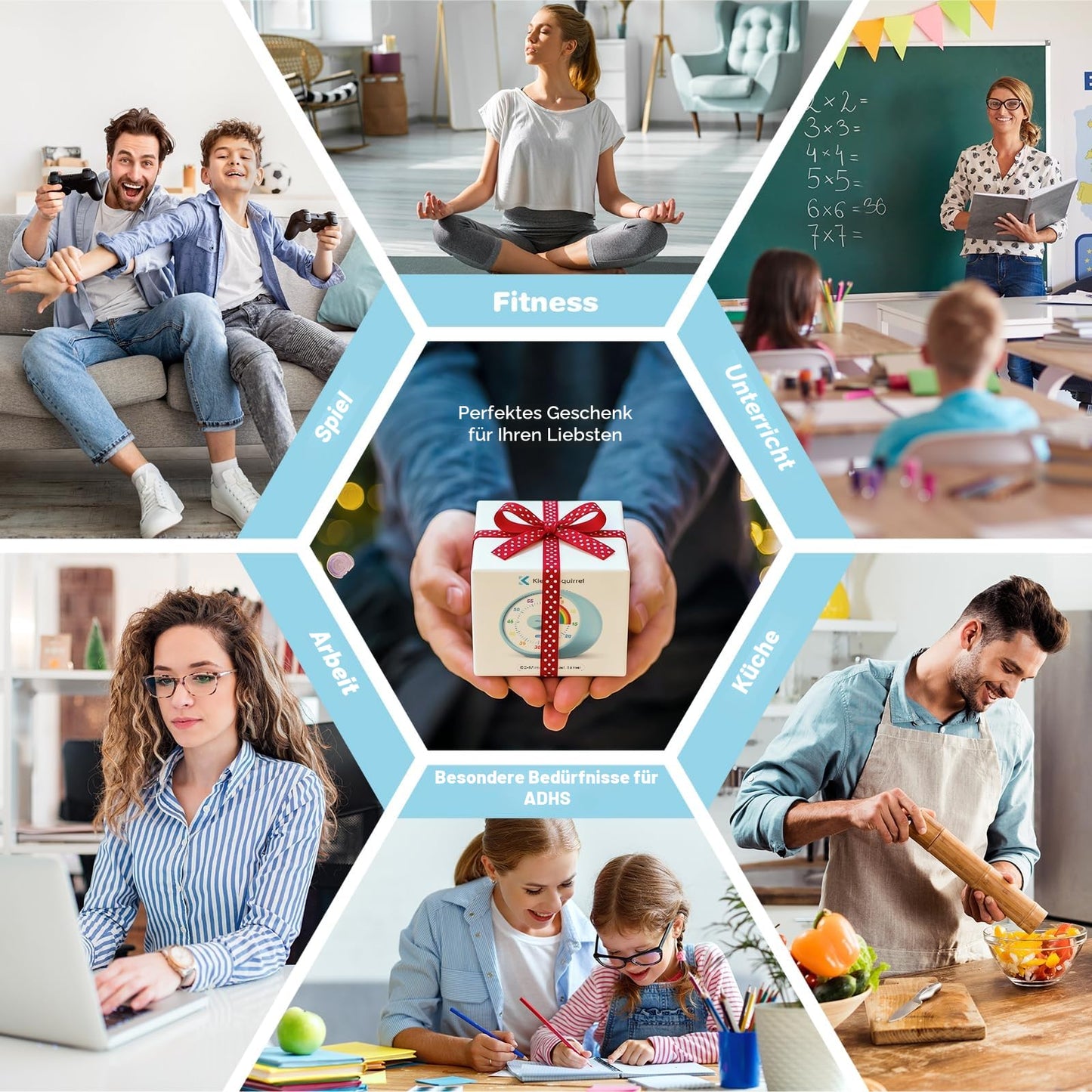 Visual Timer for Kids, 60 Minute Countdown for Classroom Office Kitchen, Desk Timer Kids Time Management Tools with Quiet Operation, Tomato Time Tool Rainbow Pattern - ML6300