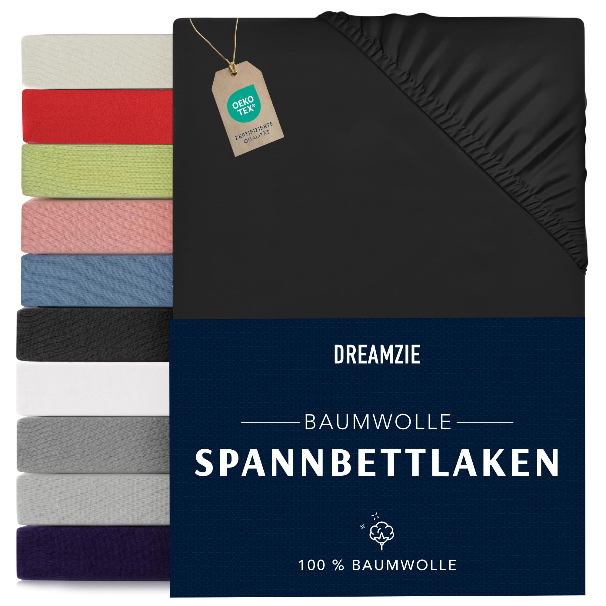 Dreamzie - fitted sheet 200x200cm - cotton Oeko Tex certified - black - 100% jersey fitted sheet 200x200 - DHC_200x200_Bk_2