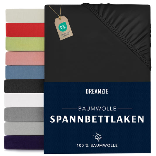 Dreamzie - fitted sheet 200x200cm - cotton Oeko Tex certified - black - 100% jersey fitted sheet 200x200 - DHC_200x200_Bk_2