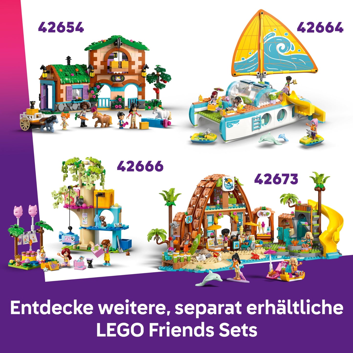 LEGO Friends adventure trip with friends - travel car with trailer - building set with 2 mini dolls, dog figure, kayak & fun accessories - skateboard & roller skates - toy for girls aged 6 and over - 42659