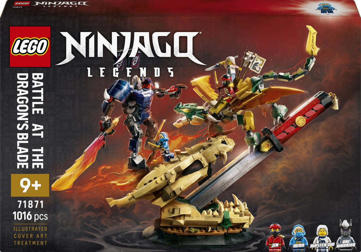 LEGO NINJAGO Showdown on the Dragon Blade - Ninja toy with dragon, mech action figure & 4 minifigures with katanas - children's room decoration - gift idea for ages 9 and up and fans - 71871