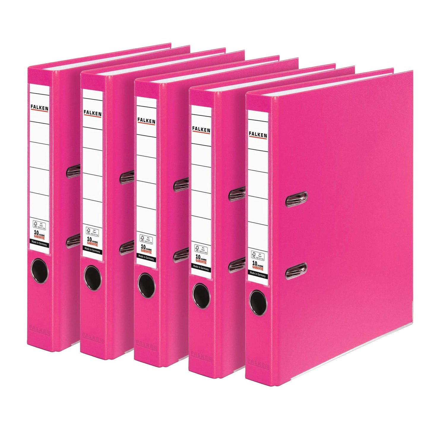 Original Falken pack of 5 PP-Color plastic folders. Made in Germany. 5 cm narrow DIN A4 pastel color pink vegan ring binder file folder letter folder office folder plastic folder slot folder - 15003222