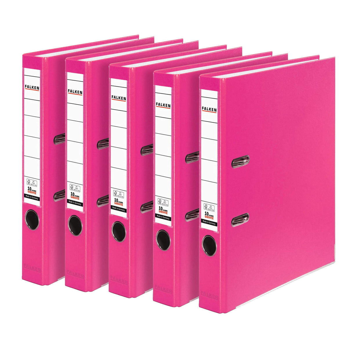 Original Falken pack of 5 PP-Color plastic folders. Made in Germany. 5 cm narrow DIN A4 pastel color pink vegan ring binder file folder letter folder office folder plastic folder slot folder - 15003222