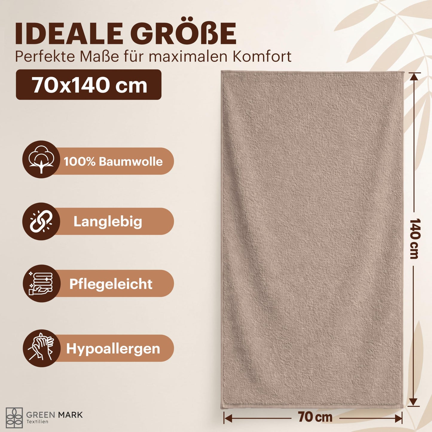 NatureMark 4-piece shower towel set - soft and absorbent shower towels made from 100% cotton, suitable for everyday use - sand/beige, 70x140 cm - 4251590100090