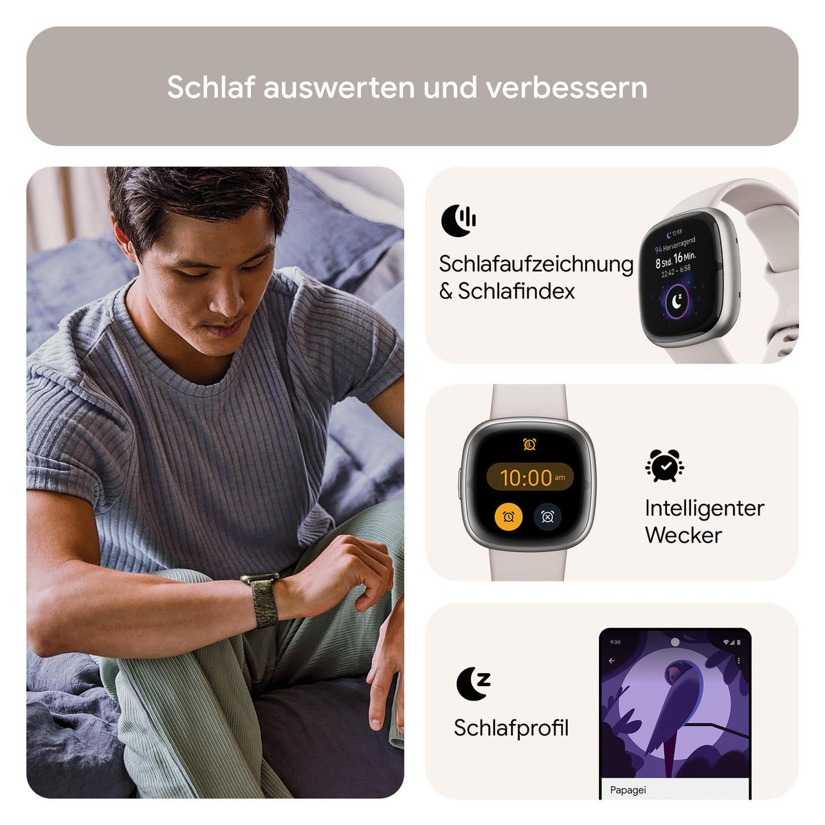 Google Fitbit Sense 2, Gray – Smartwatch for Men/Women – Fitness watch with integrated GPS and phone function, fitness tracking with stress management, ECG, and sleep analysis, compatible with Android/iOS. - FB521SRWT