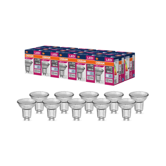 Osram LED Star Value PAR16 LED lamp for GU10 base, reflector lamp, GL, 350 lumens, cold white (4000K), replacement for conventional 50W light bulbs, not dimmable, pack of 10 - 4058075055162