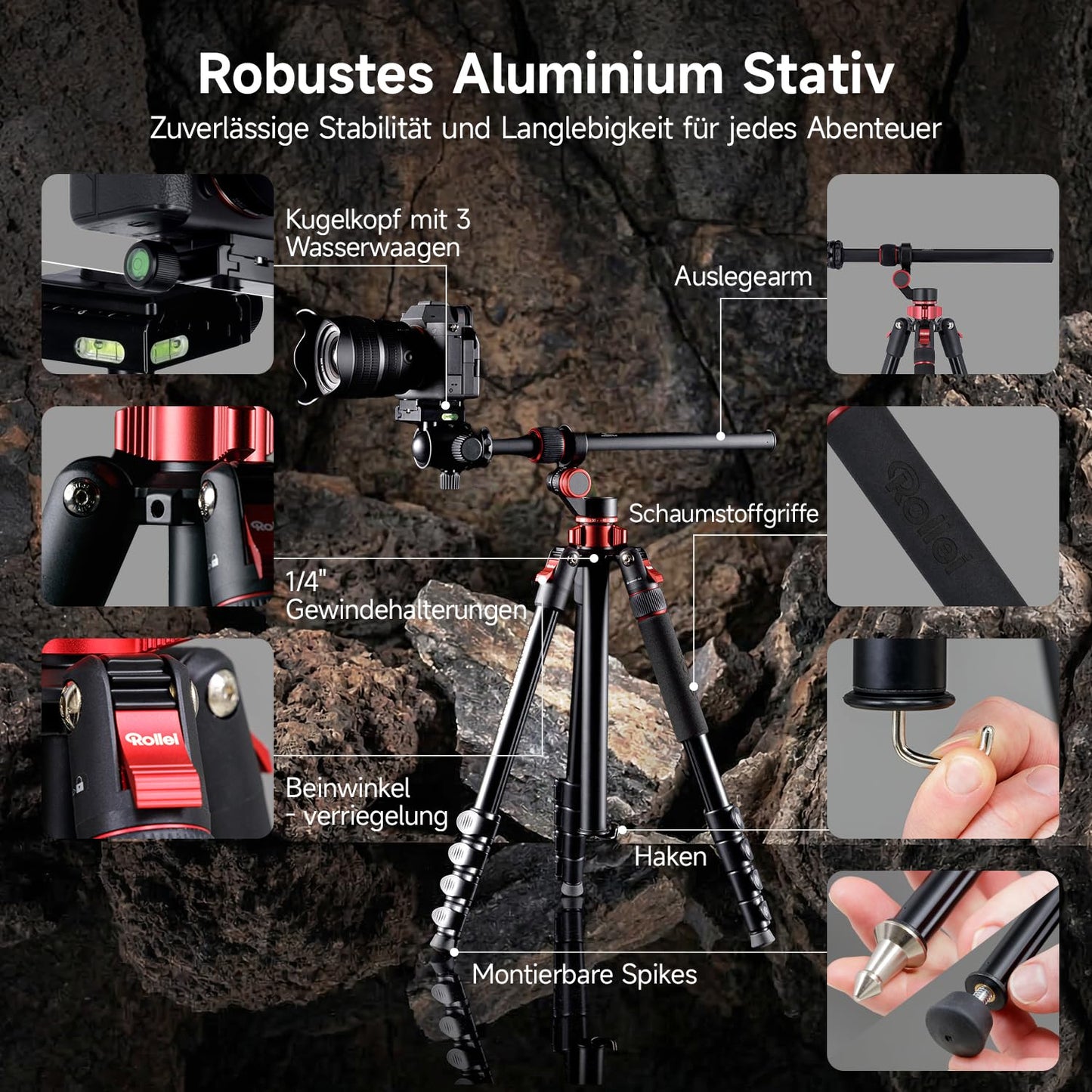 Rollei Compact Traveler No.2 XL photo tripod camera with extension arm 213cm - 26978